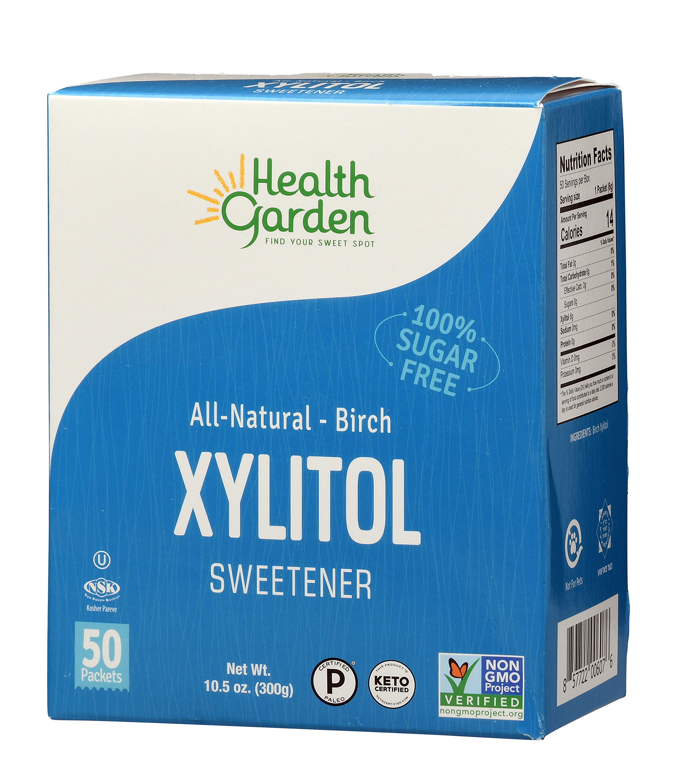 Health Garden Birch Xylitol Sweetener - Non GMO - Kosher - Made in the U.S.A. - Keto Friendly, 50 Count (Pack of 1)