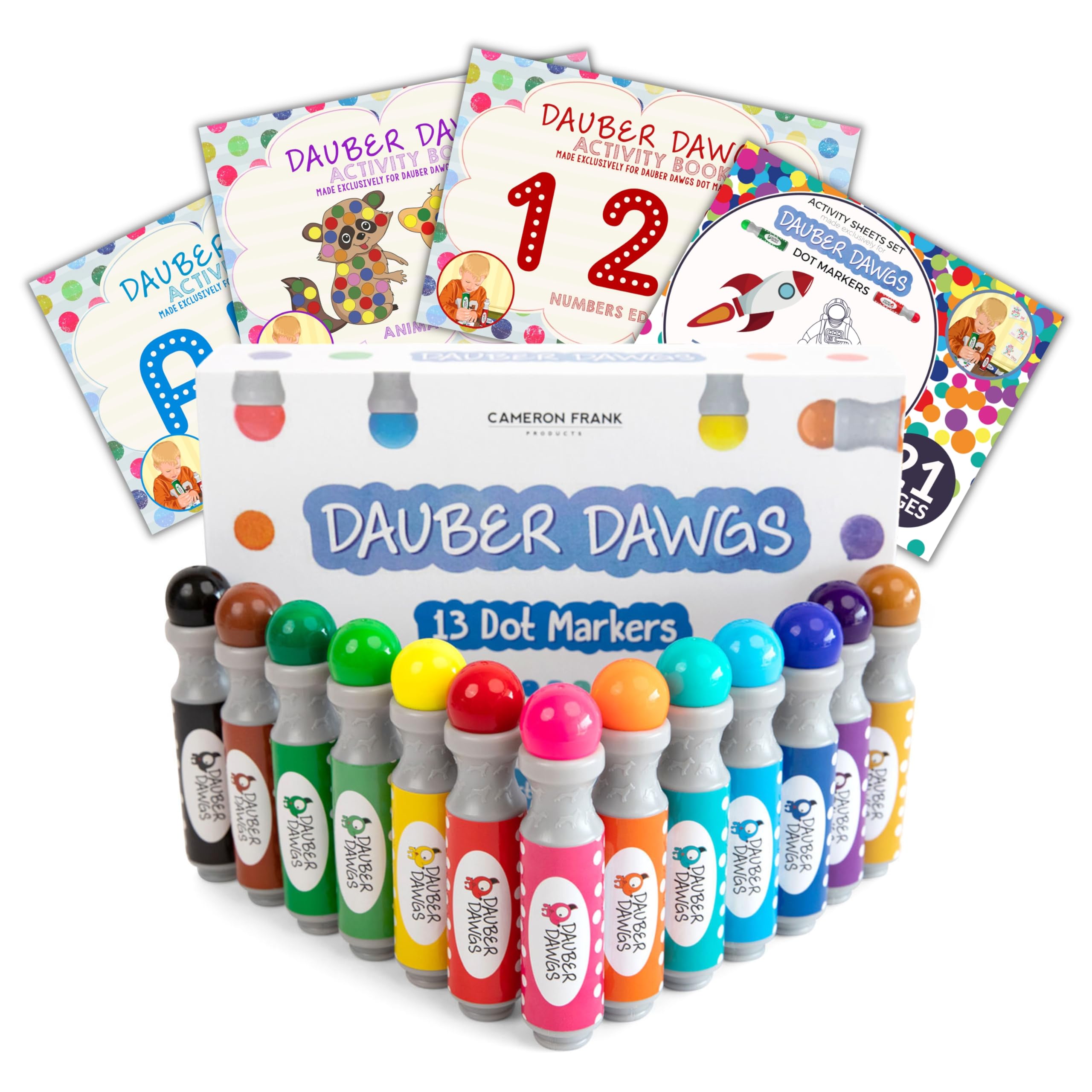 Washable Dot Markers 13 Pack With 121 Activity Sheets For Kids, Gift Set With Toddler Art Activities, Preschool Children Arts Crafts Supplies Kit, Special Holiday Bingo Dabbers Dobbers, Dauber Dawgs