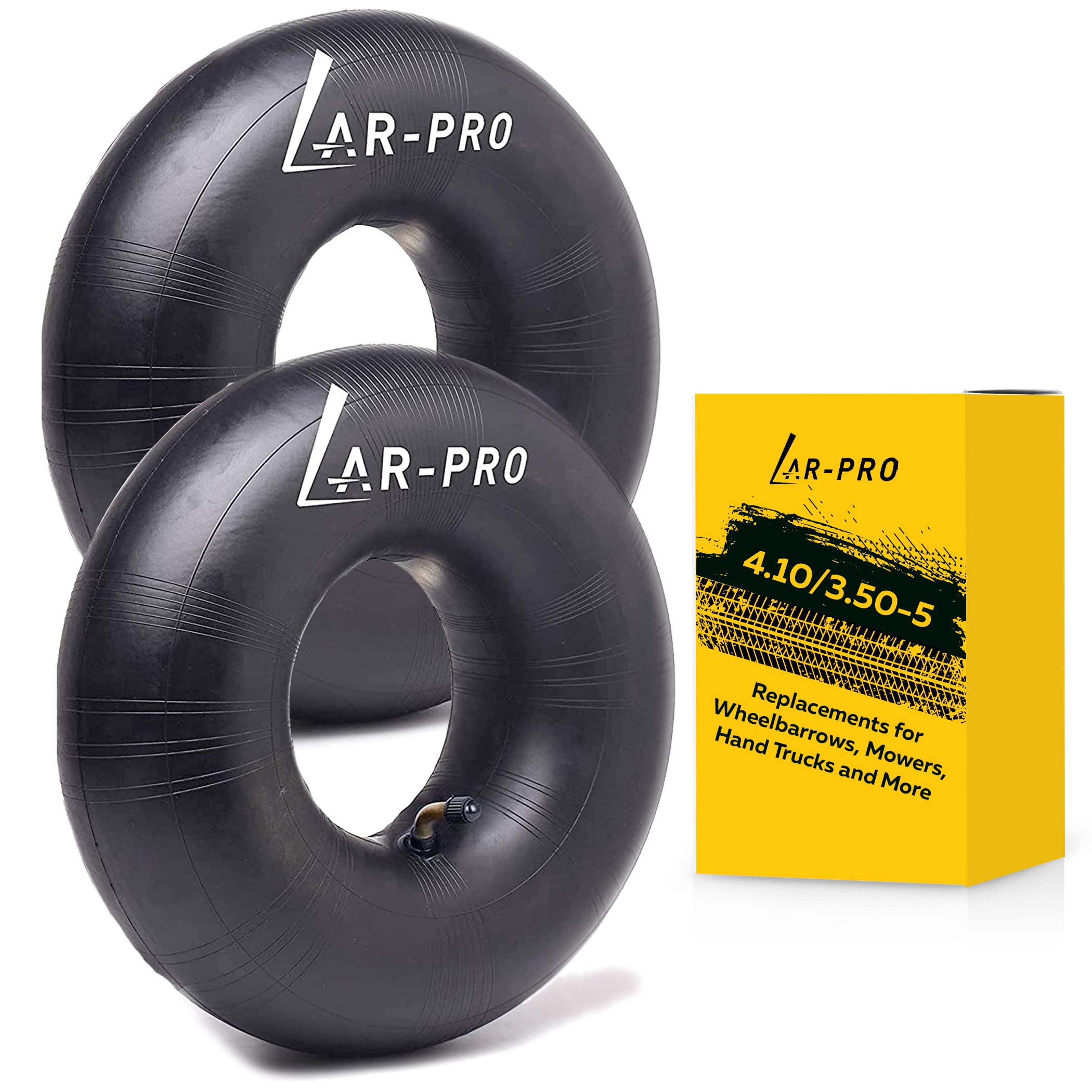 AR-PRO 4.10/3.50-5 Heavy Duty Replacement Inner Tube with TR-87 Bent Valve Stem (2-Pack) - for Wheelbarrows, Mowers, Hand Trucks and More