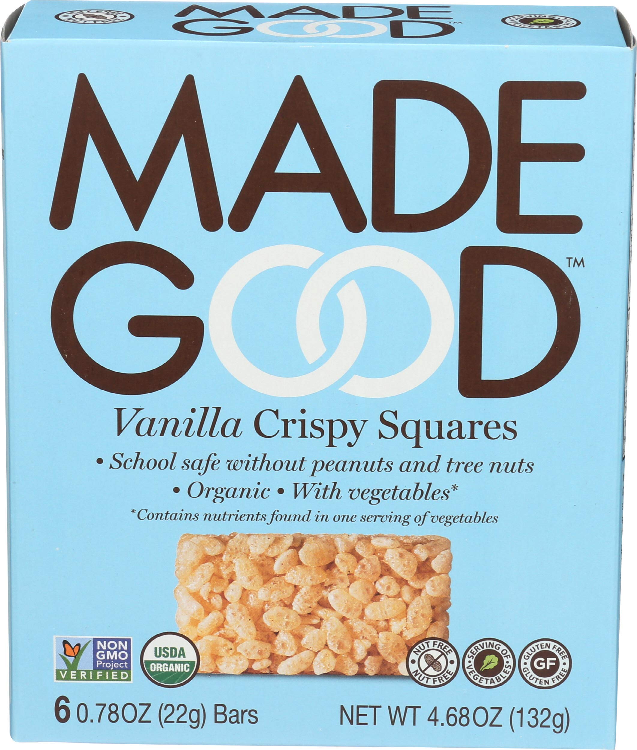 MadeGood Vanilla Crispy Squares, 6 Healthy Snacks, 0.78oz