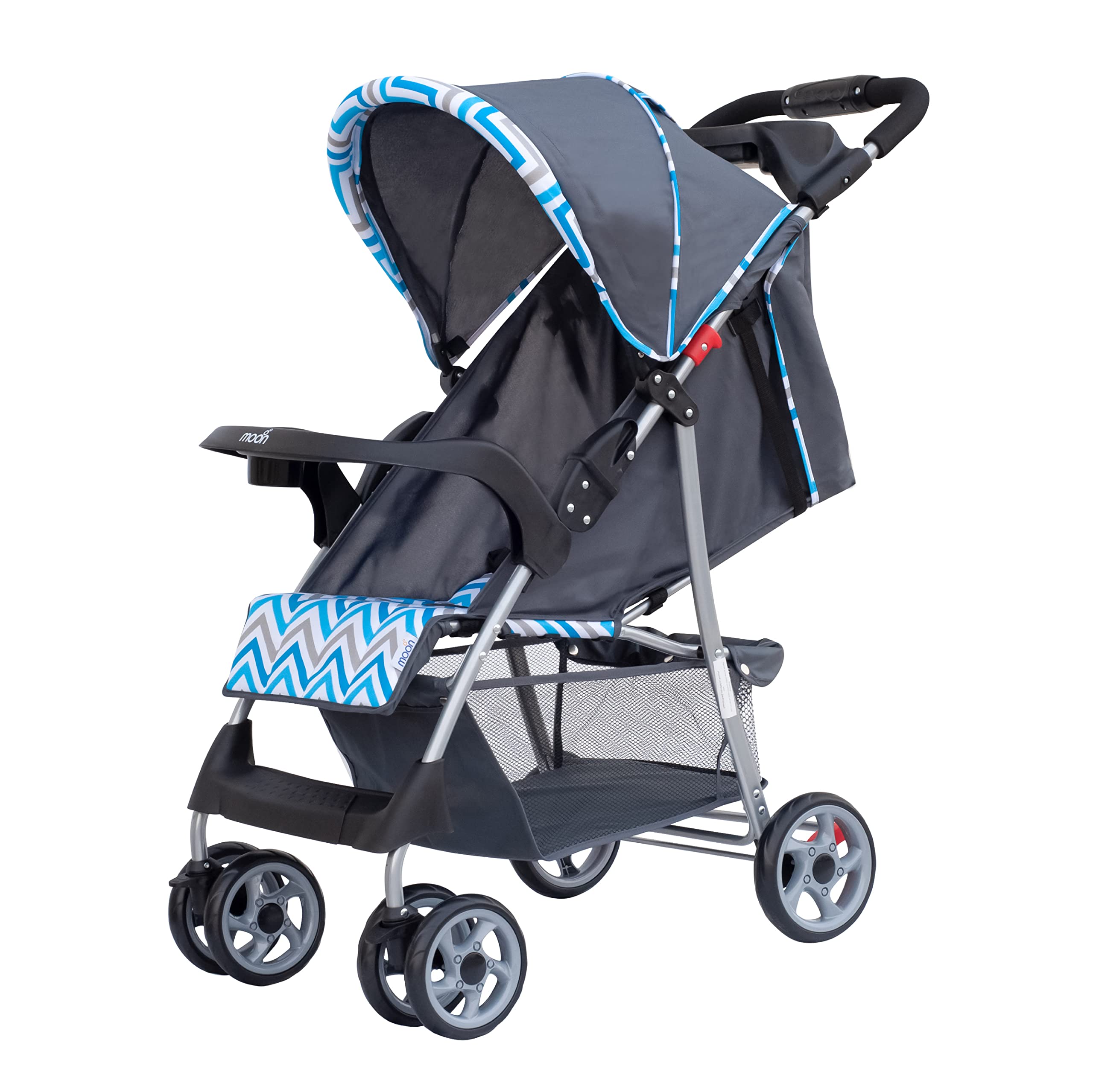 MOON Trek Travel Stroller/Pram Suitable for Newborn/ Infant/ Baby/ Kids with Dual Tray| Leg Rest |One Hand Fold Stroller | Multi-Postion Reclining Seat Suitable For 0 Months+ (Upto 24 Kg) - Blue