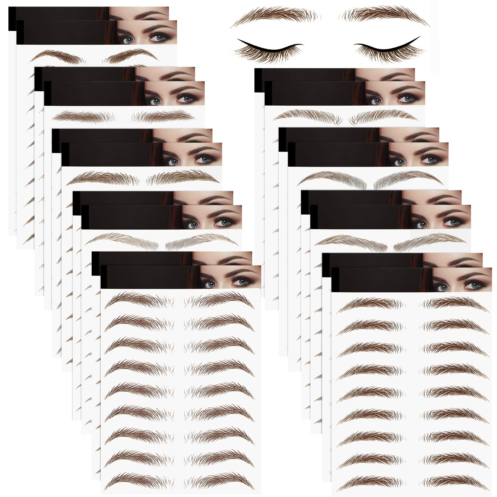 Blulu 18 Sheets 180 Pairs Eyebrow Tattoo Stickers 4D Hair Like Authentic Waterproof Peel off Eyebrow Grooming Shaping Makeup Sticker for Women Girls (Brown)