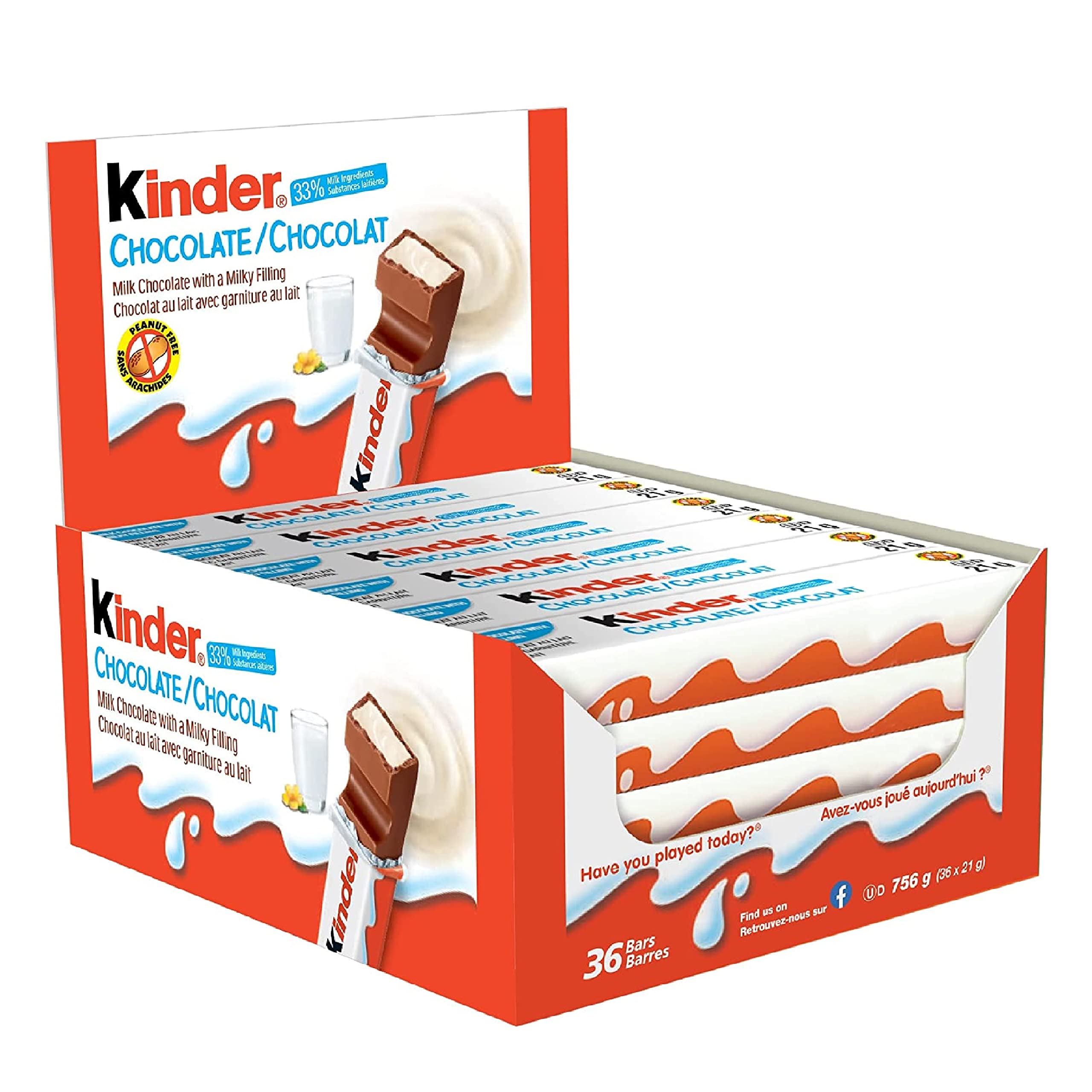 TOPLINE Kinder Chocolate Bars Sweets Bulk Fine Milk Medium Snack with a Milky Filling Card for Lunchbox Snacks, Birthday Party Bag Fillers., Bworn, White, 756.0 grams, 1.0 count