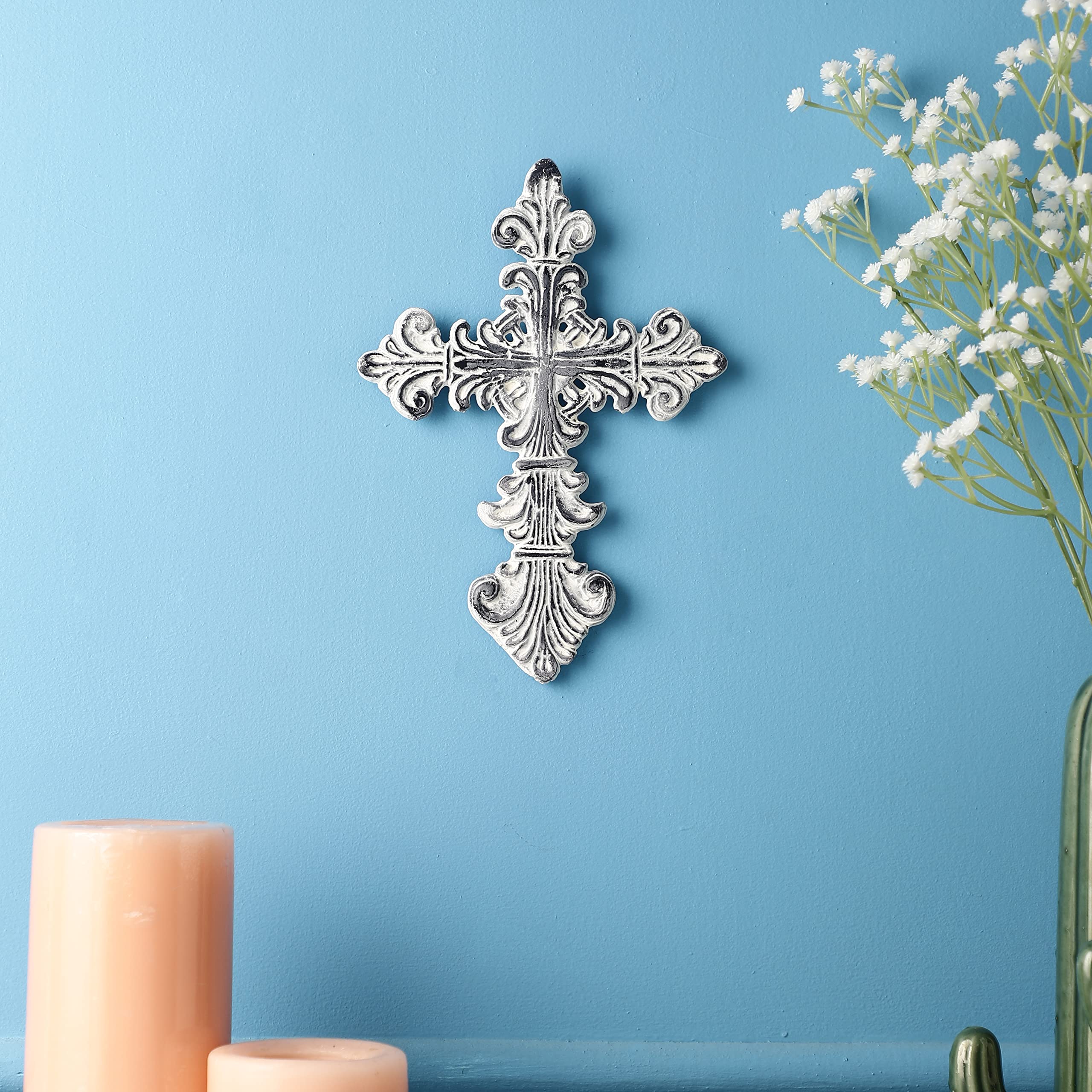 Ardour 8 x 5.8 Inch Wall Cross for Home Decor.Metal Hanging Decorative Crosses Wall Decor.Cross for Wall of Crosses,Religious Home Décor - White