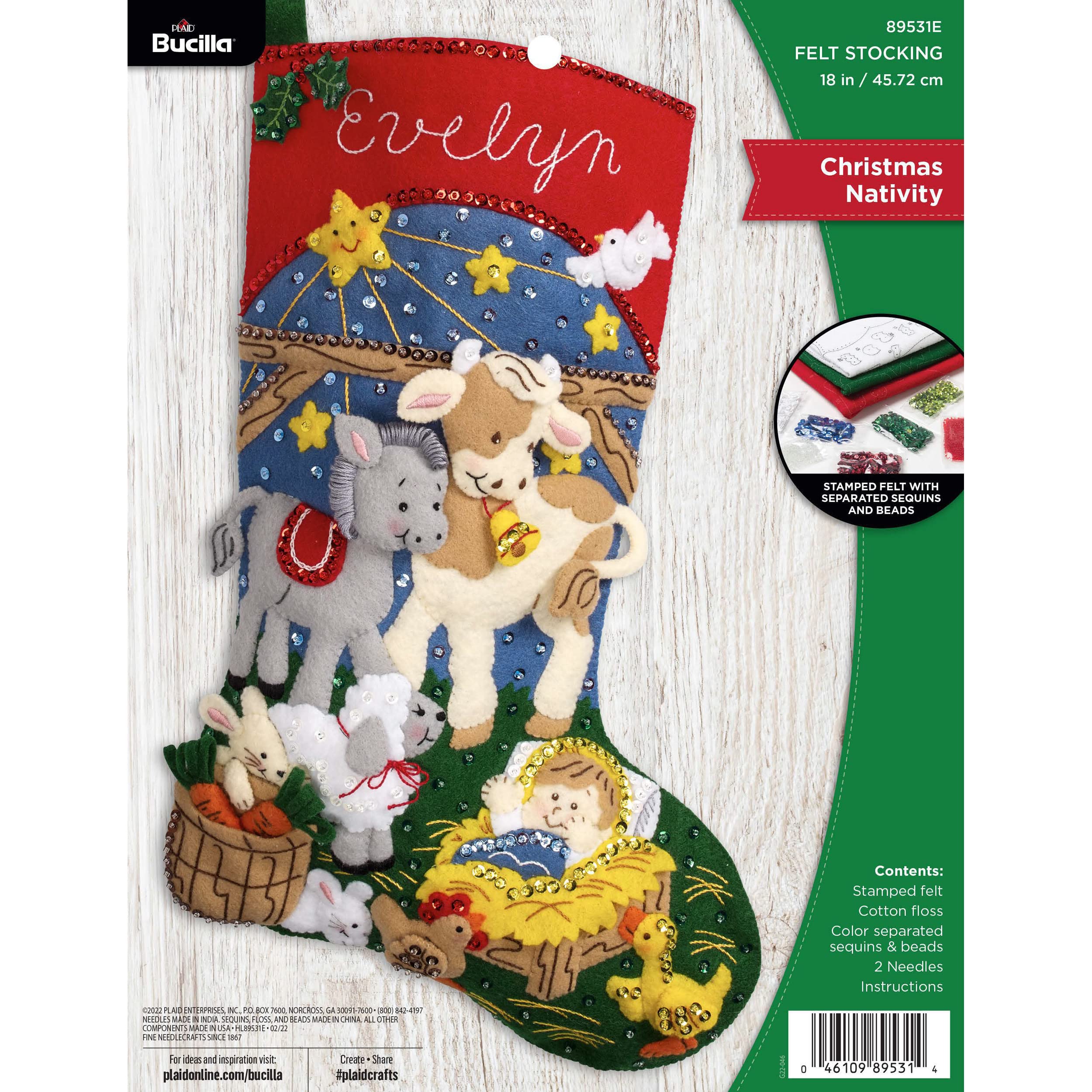 BucillaFelt Applique 18" Stocking Making Kit, Christmas Nativity, Perfect for DIY Arts and Crafts, 89531E, White