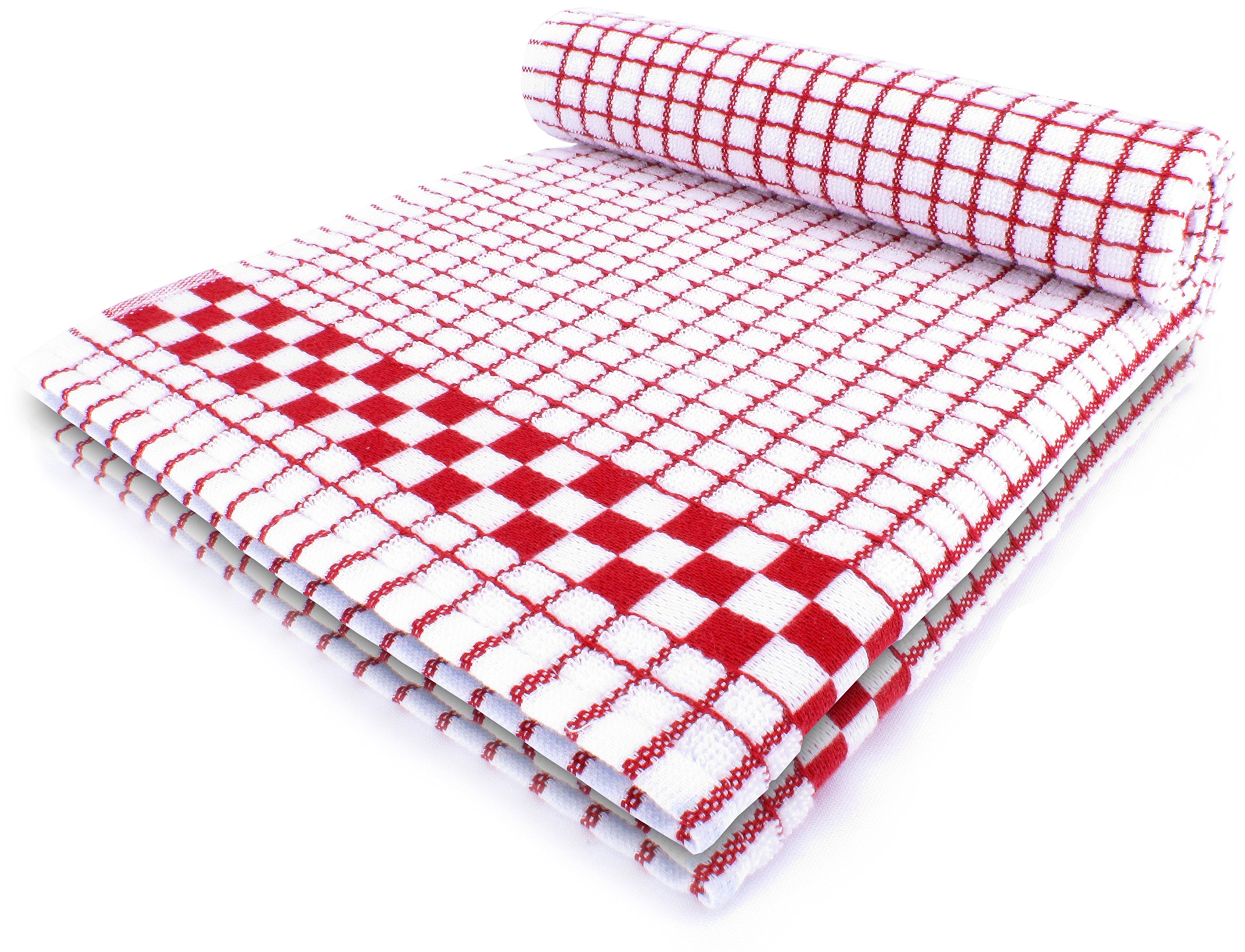 Fecido Classic Kitchen Dish Towels with Hanging Loop - Heavy Duty Absorbent Dish Clothes - European Made 100% Cotton Tea Towels - Set of Two, Red