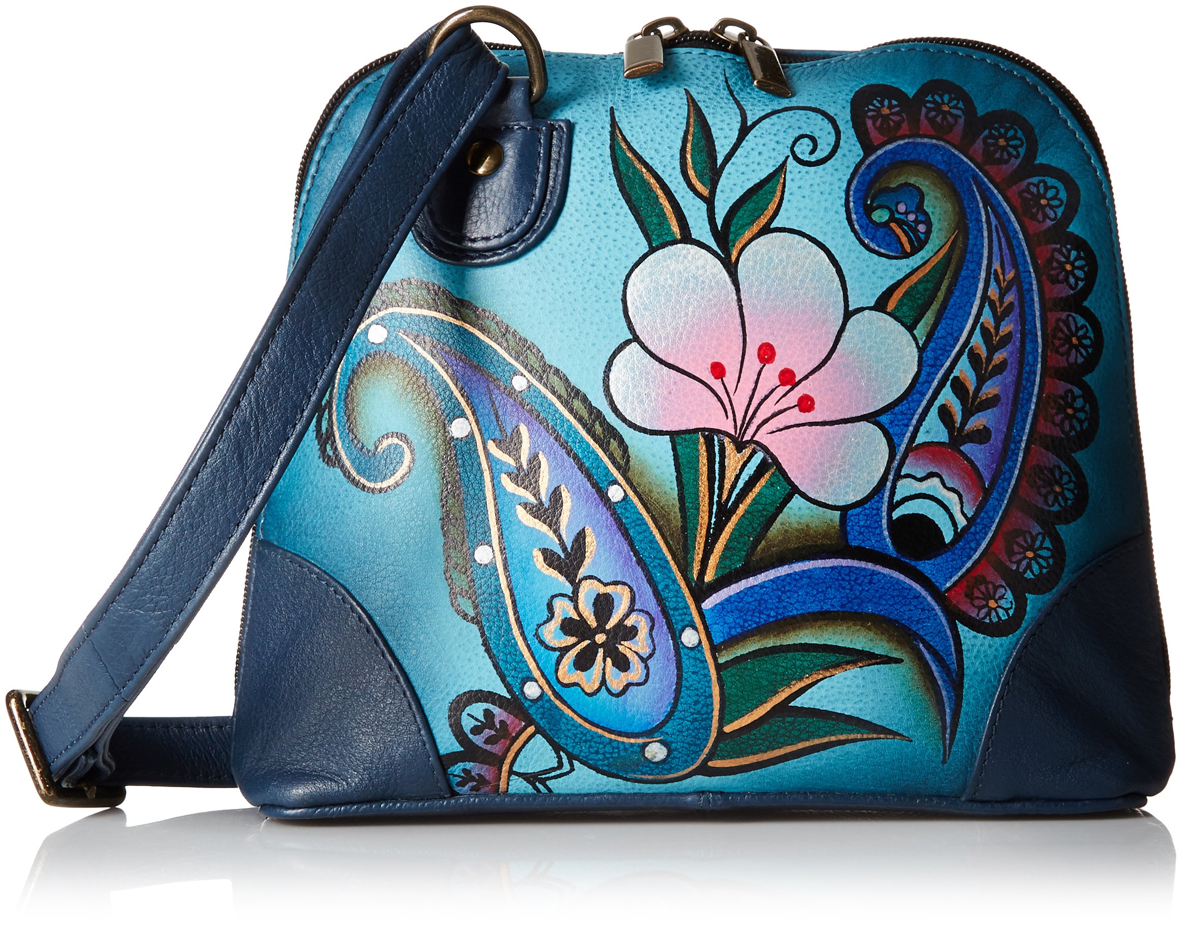 AnuschkaAnna by Anuschka Women's Hand Painted Leather Small Multi Compartment Zip-Around Organizer, Denim Paisley Floral