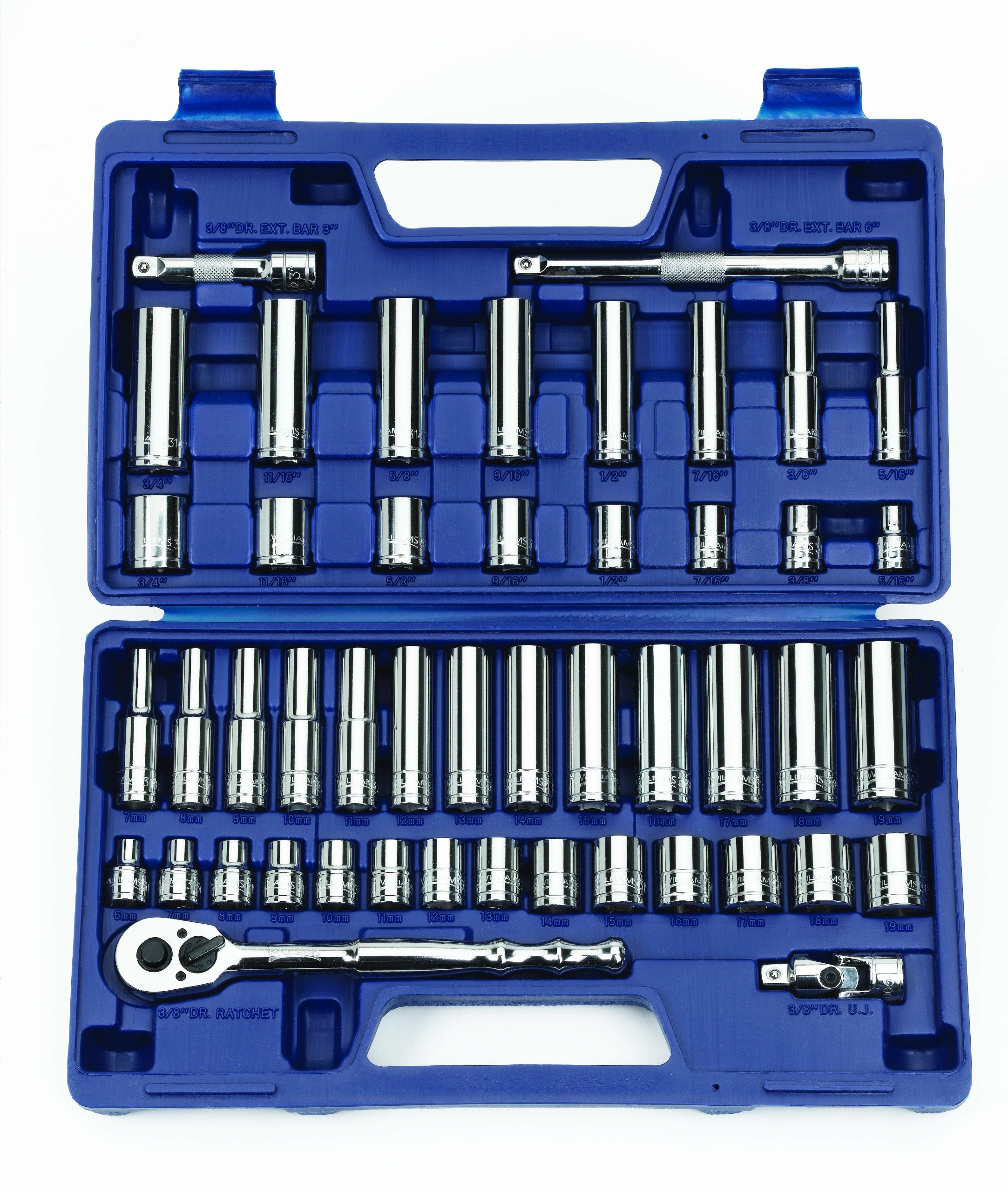 WilliamsJHW50666 47-Piece 3/8-Inch Drive Socket and Drive Tool Set With Compact Case- 6 & 12 Point SAE & Metric