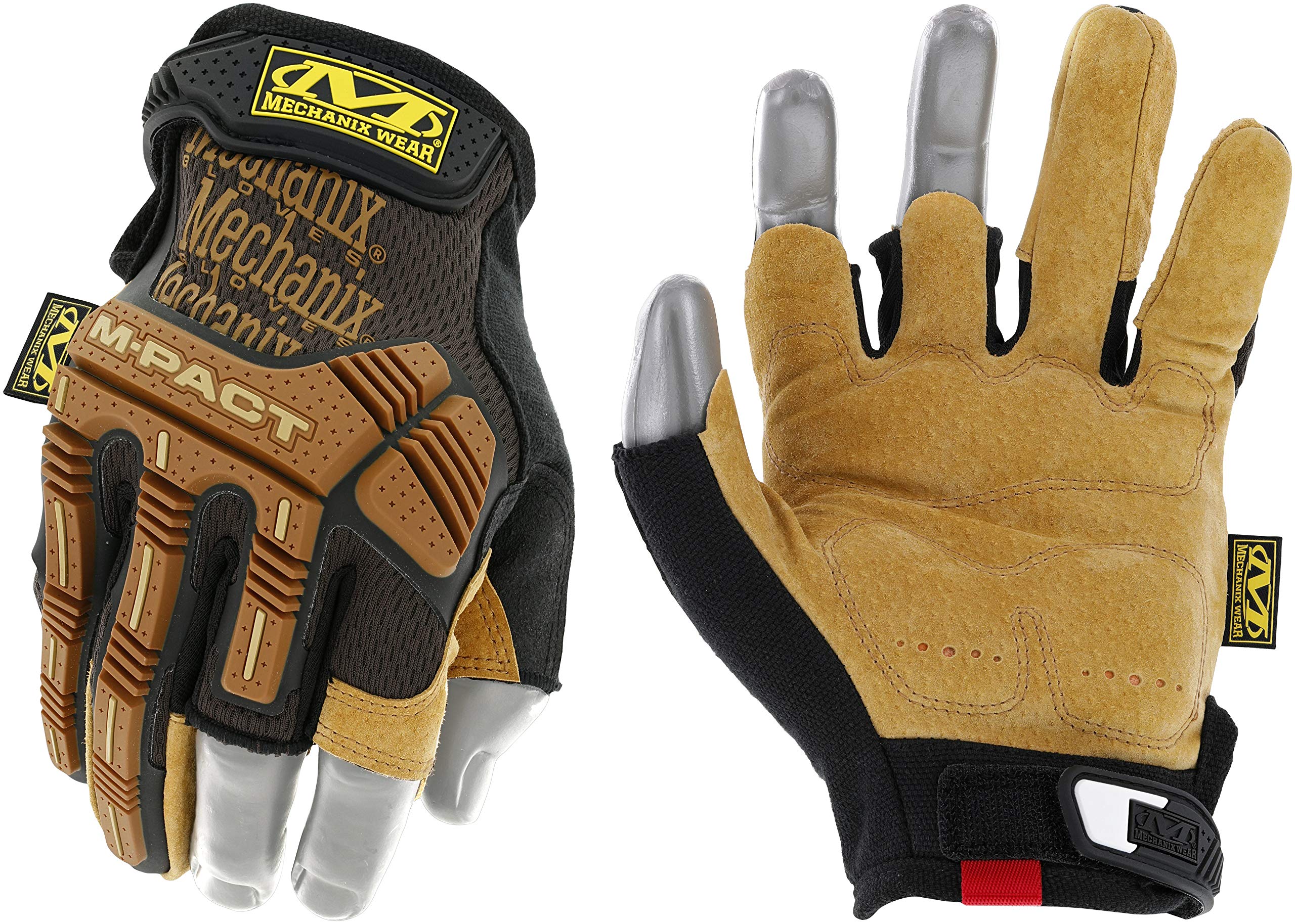 Mechanix Wear: M-Pact Durahide Leather Framer Work Gloves, Fingerless Design, Work Gloves with Impact Protection and Vibration Absorption, Safety Gloves for Men (Brown, X-Large)