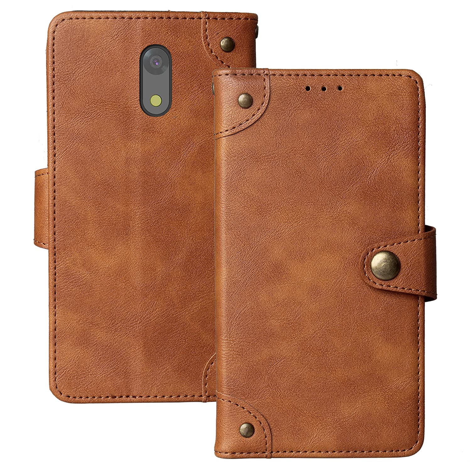 Dingshengk Brown Premium Retro Flip Genuine Real Leather Protector Case For NUU A10L 5.45" Magnetic Card Slot Wallet Protective Bumper