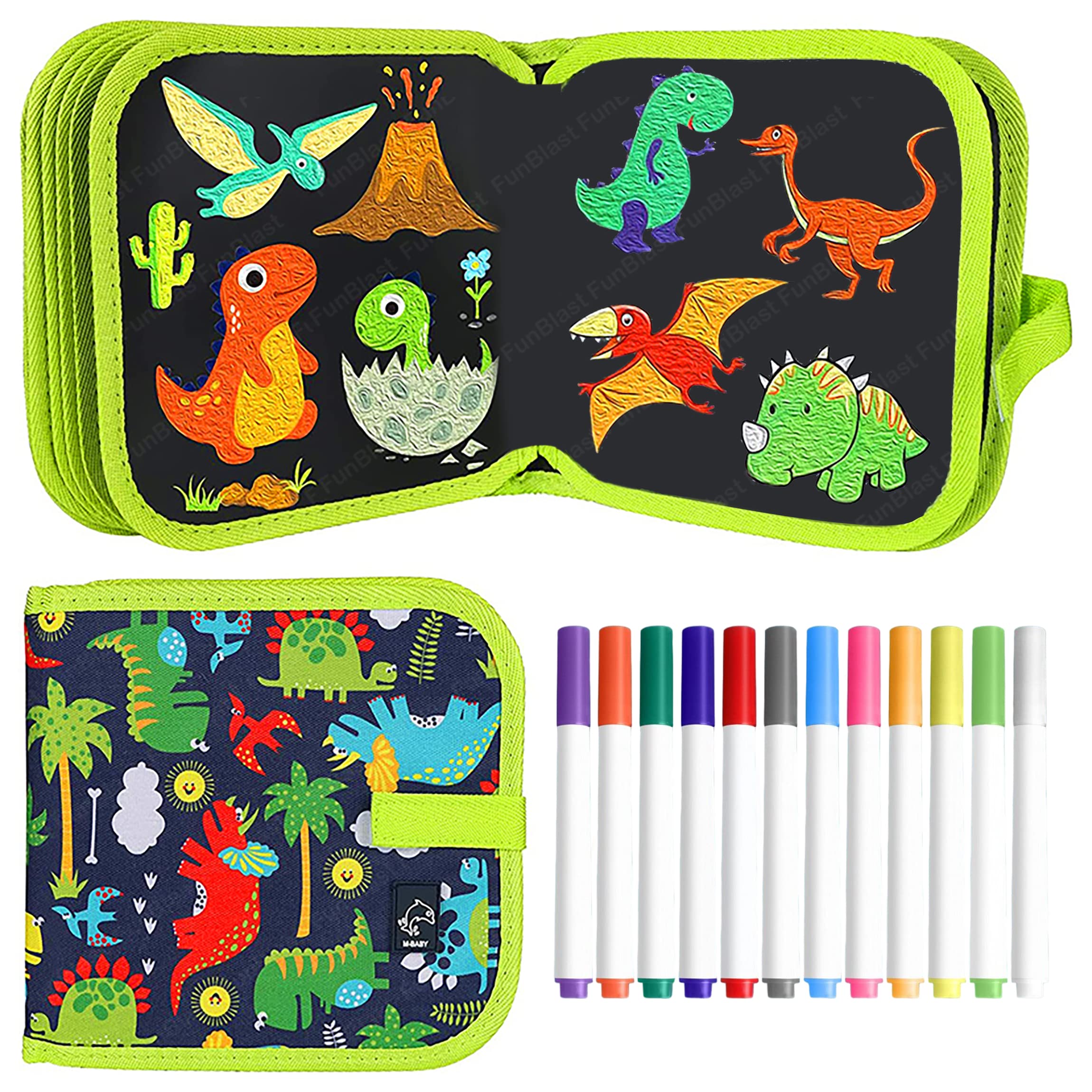 FunBlast Erasable Doodle Slate Painting Kit for Kids, Drawing Book with Wet Wipes & Colors for Kids, Colouring Doodle Slate for Kids, Erasable Doodle Book (Zoo Animal)