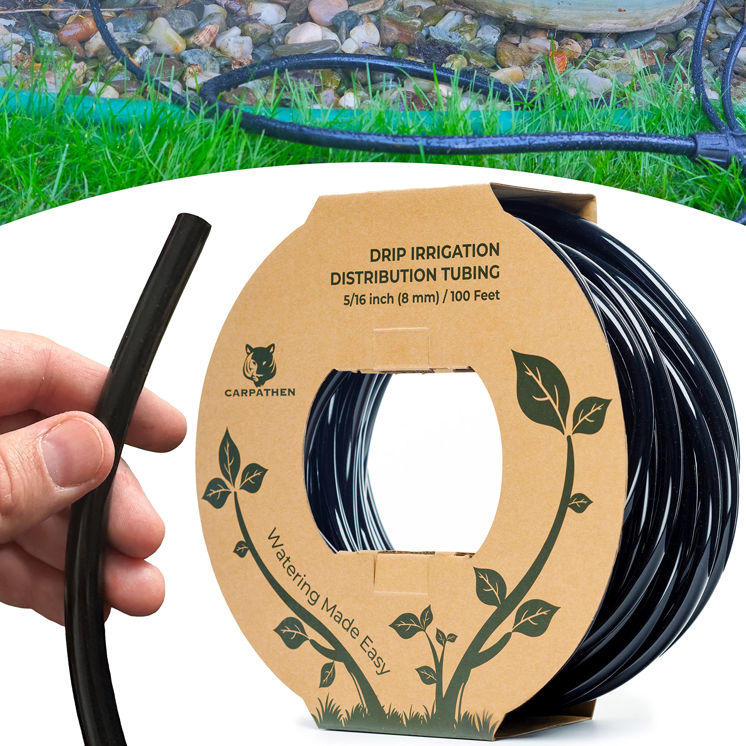 CARPATHEN 5/16 Drip Irrigation Tubing - Mainline - (.42" OD x .30" ID) 100 ft Black PVC Water Line