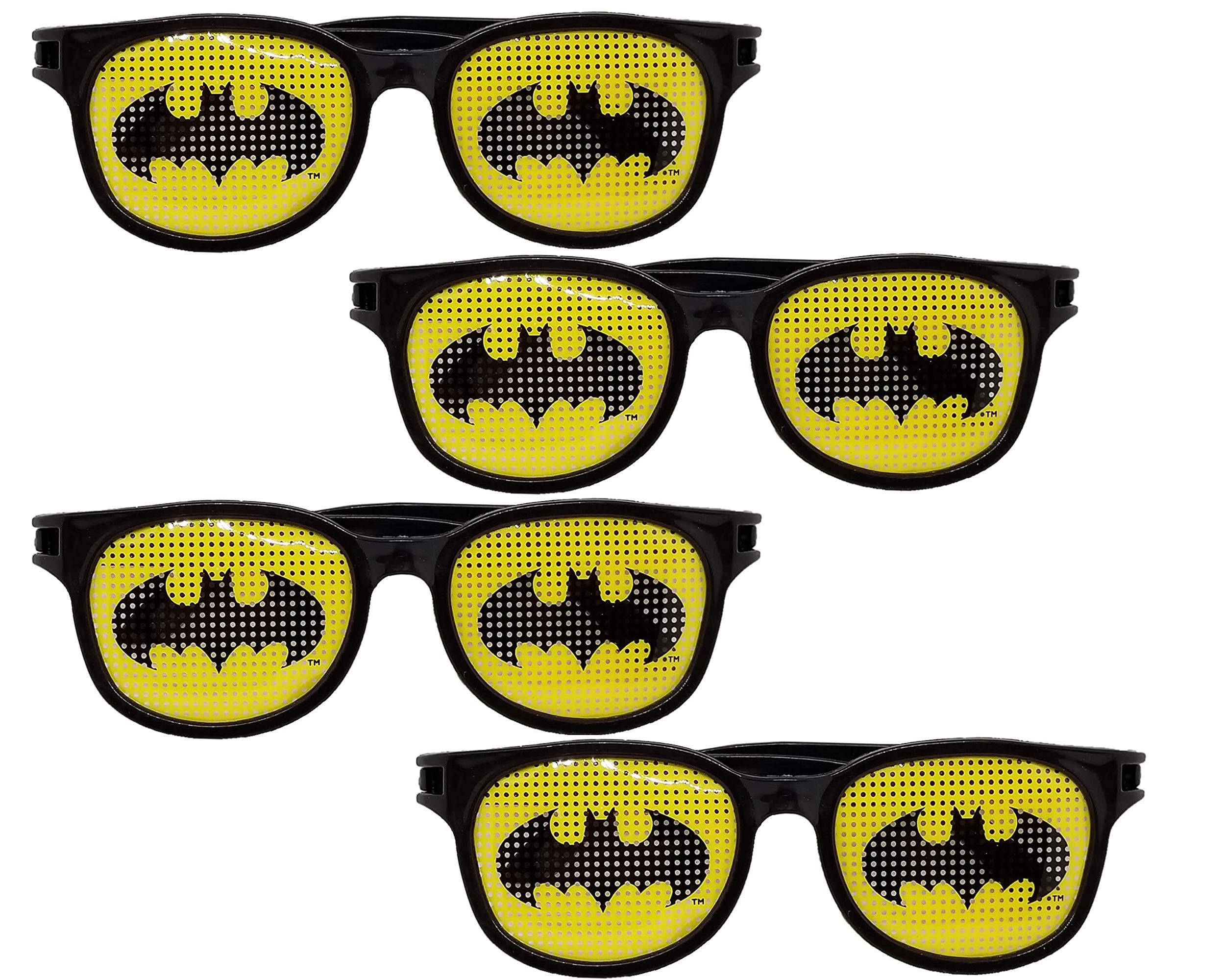 GulfDealz Kid's Sparkly Creative Dc Batman Themed Glasses For Party Favors,Holiday,Christmis Party, NewYear Party,Themed Party - (Pack Of 4) - Plastic - Black