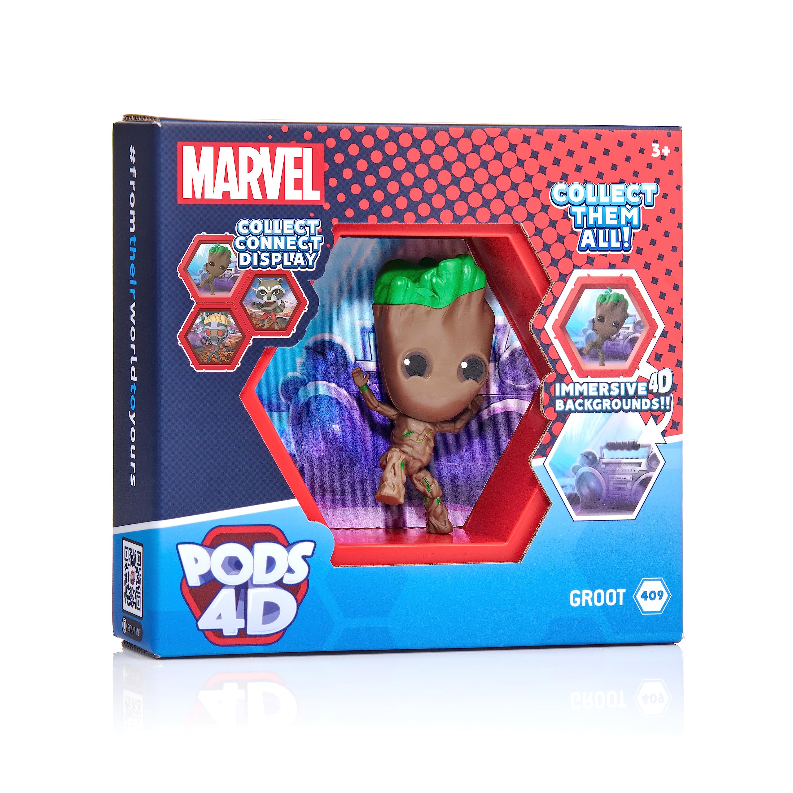 WOW! PODS 4D Marvel Avengers Collection - Groot | Super-hero Light-Up Bobble-Head Figure | Connectable Collectables, Toys & Gifts | Number 409 in Series