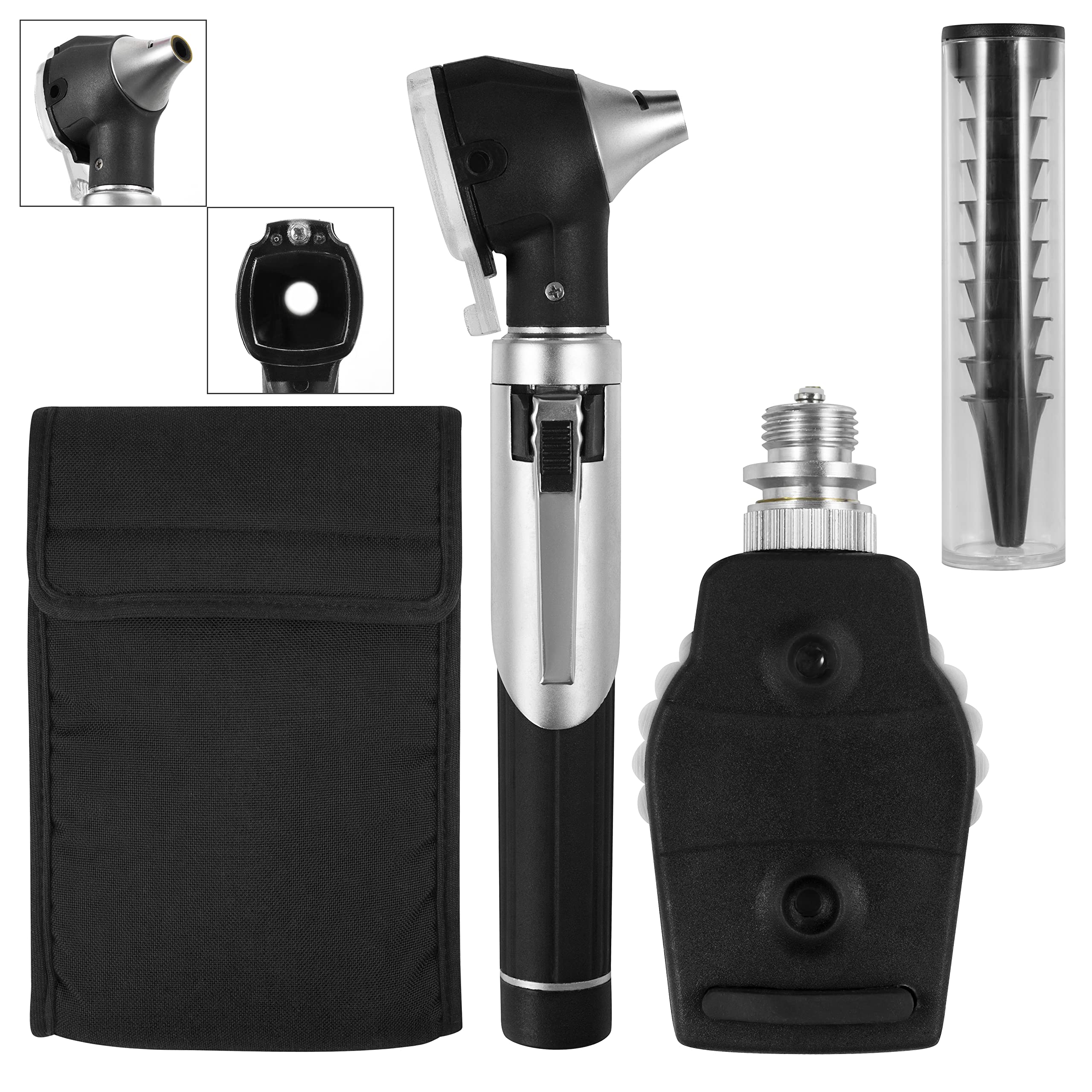 Mini Portable ENT Diagnostic Fiber Optic Otoscope Pocket Kit with Built in 2.5V Halogen Light | Removable Magnifying Lens with 2.5 Fold Magnification | Auriscope Earscope Diagnostic Examination Set