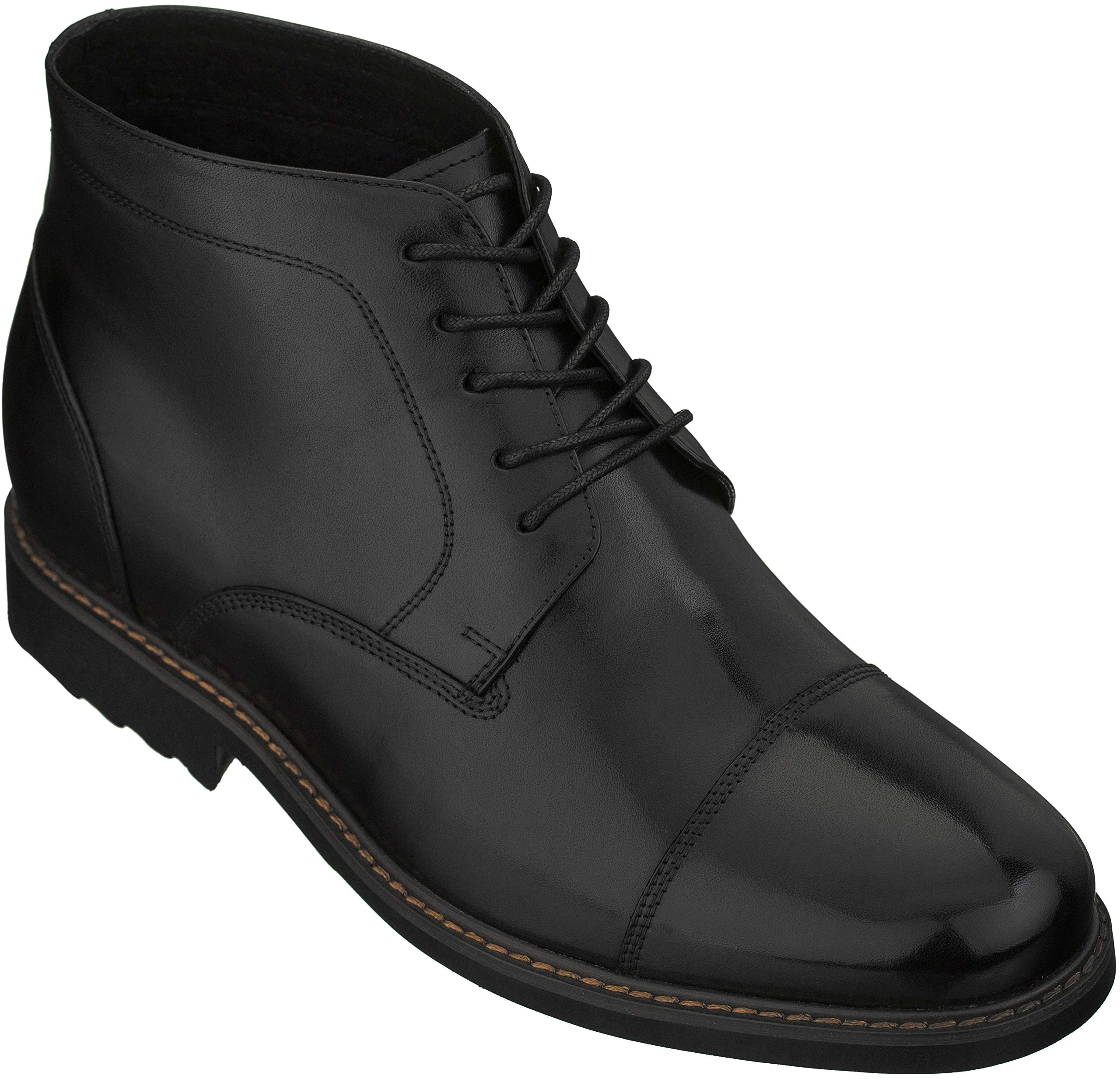 CALTOMen's Invisible Height Increasing Elevator Shoes - Leather Lace-up Cap-Toe Boots with Inner Faux Fur - 3.2 Inches Taller