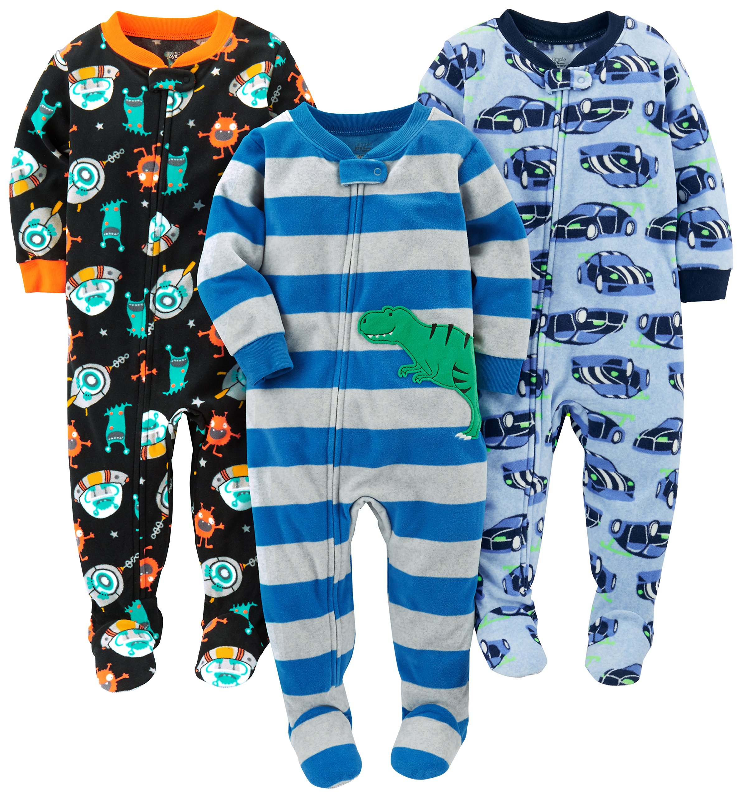 Simple Joys by Carter's Toddlers and Baby Boys' Loose-Fit Flame Resistant Fleece Footed Pajamas, Pack of 3