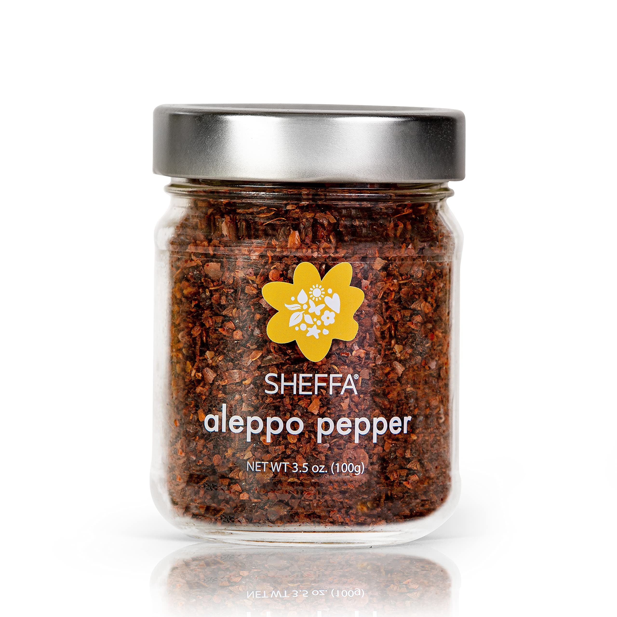 Sheffa Aleppo Pepper Flakes SALT Free Powder Seasoning spice (3.5oz Glass Jar) Mediterranean spices for cooking, crushed Turkish chili pepper mix for turkey, roasted chicken, lamb meat, beef