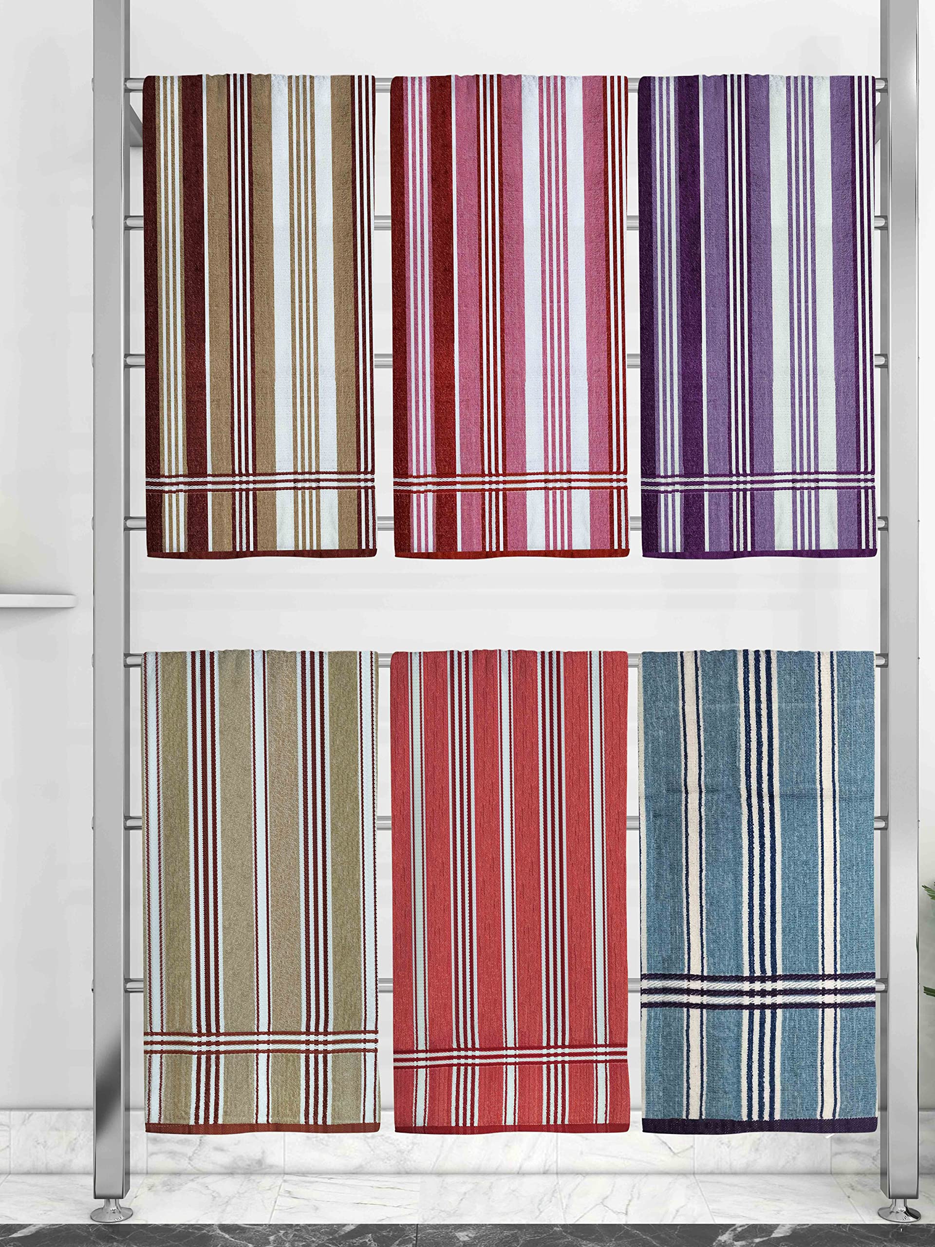 Athom Trendz Ecosaviour Striped Cotton Bath Towel 70x140 cm Multicolour Pack of Six