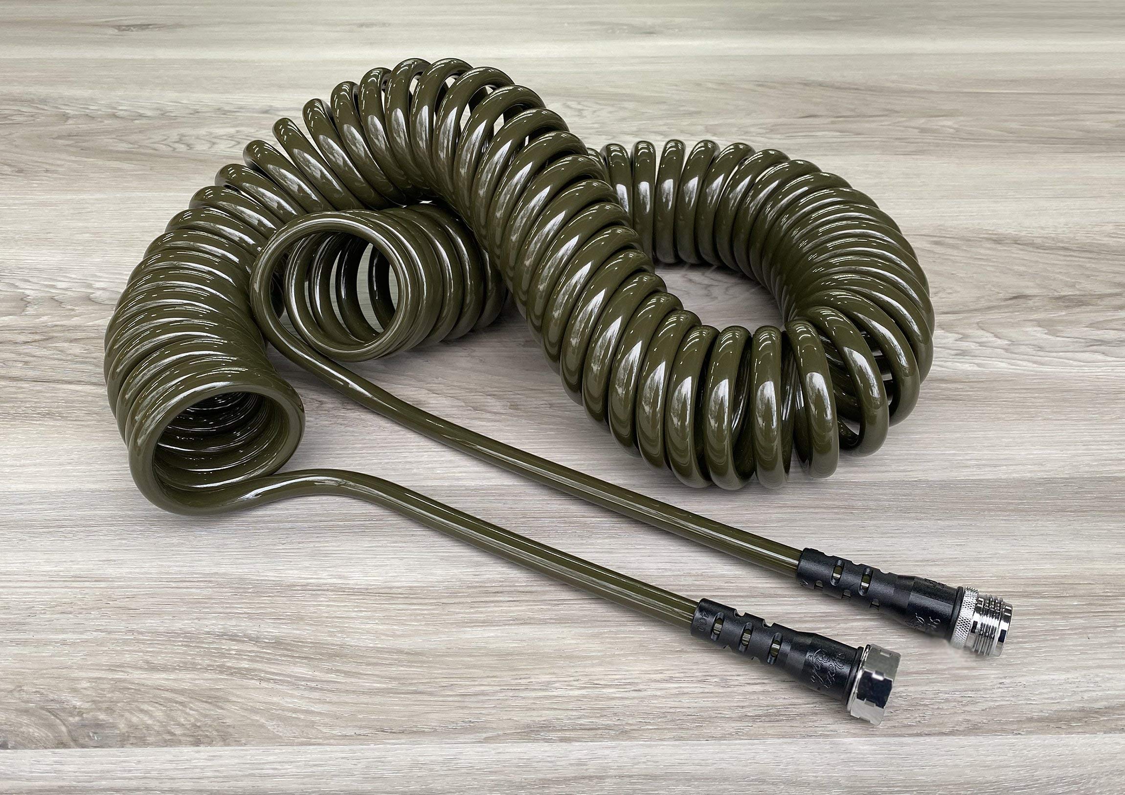 Water Right 300 Series (3/8") Coil Garden Hose, Drinking Safe, 50-Foot, Lead-Free Brass Fittings, Olive