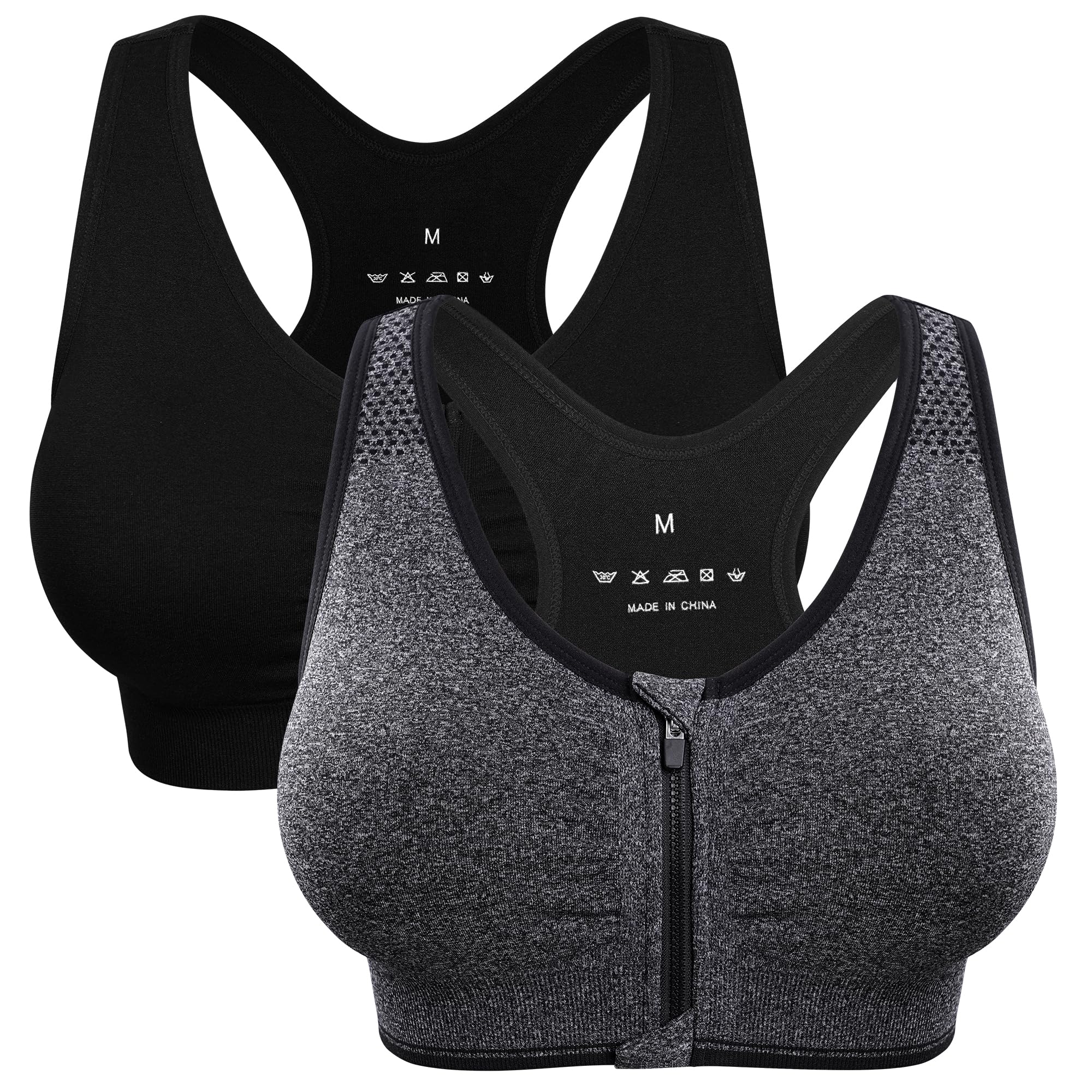 Women's Zip Front Sports Bra Wireless Post-Surgery Bra Active Yoga Sports Bras