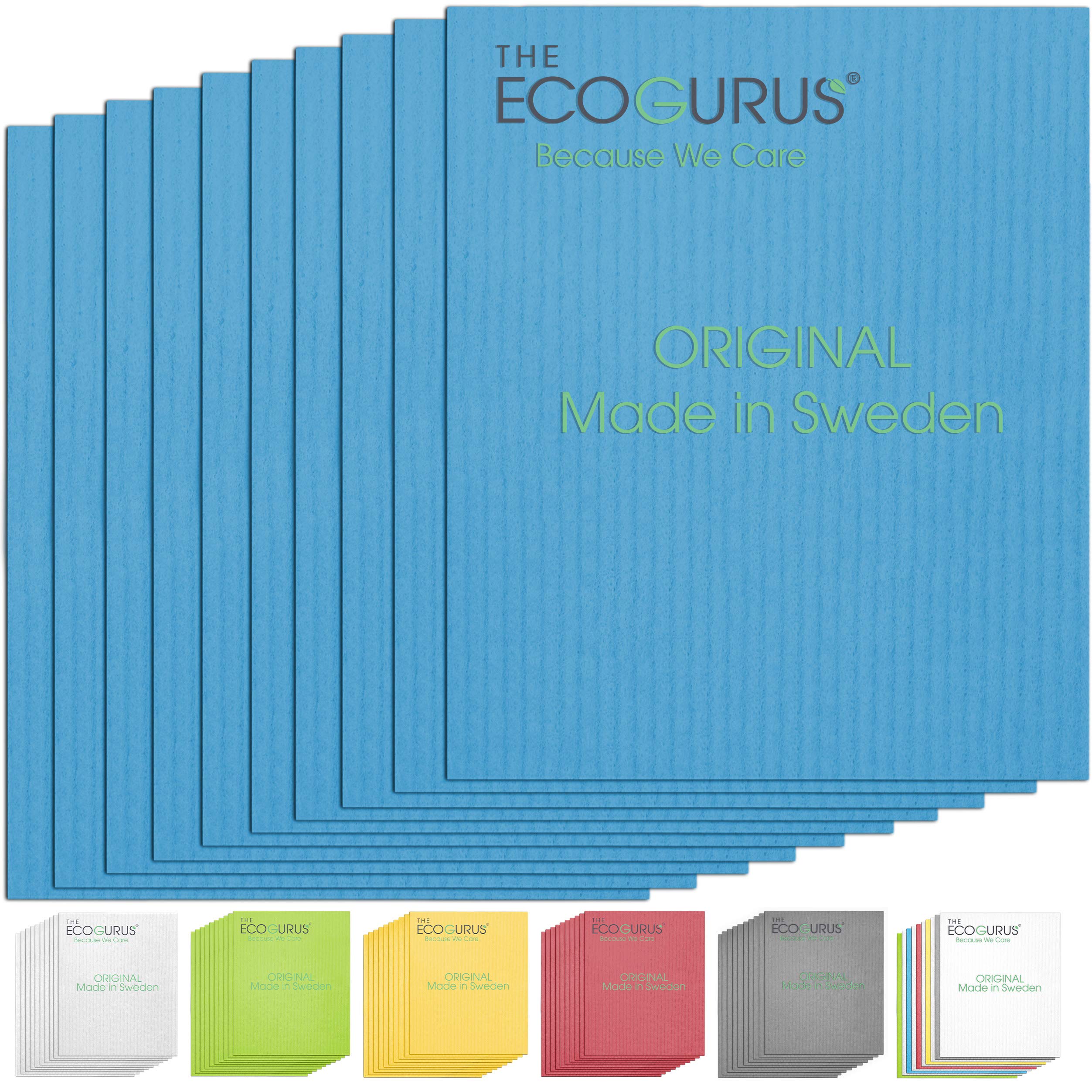 The EcoGurus Swedish Dishcloths for Kitchen, Highly Absorbent Natural Swedish Dish Towels, Cellulose Sponge Cloth - Blue