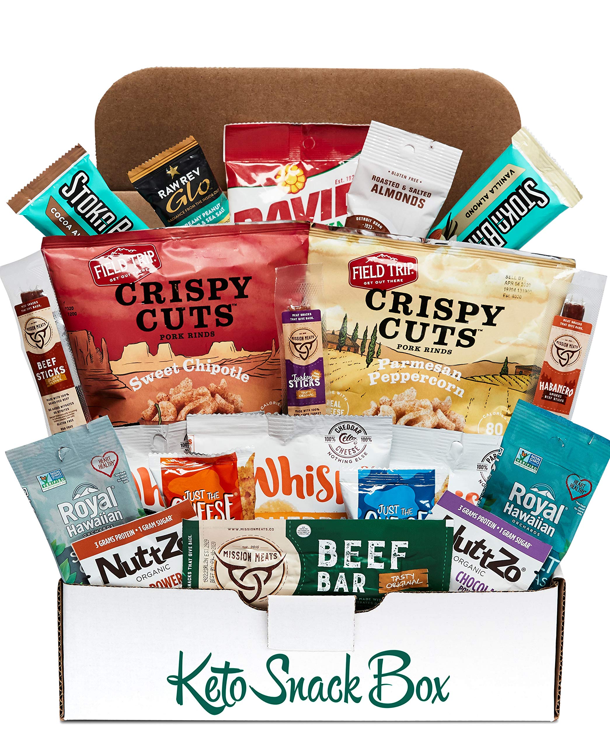 Keto Diet Snack Box 20-Count - Keto Gift Box Variety Pack Low Carb & Sugar Snacks, Gluten-Free | Care Package for Family and Friends | Gift Baskets - Healthy Ketogenic- Friendly Pork Rinds, Cheese Crisps, Protein Bars, Jerky & Gifts for Healthy Lifestyle Cool Snacks