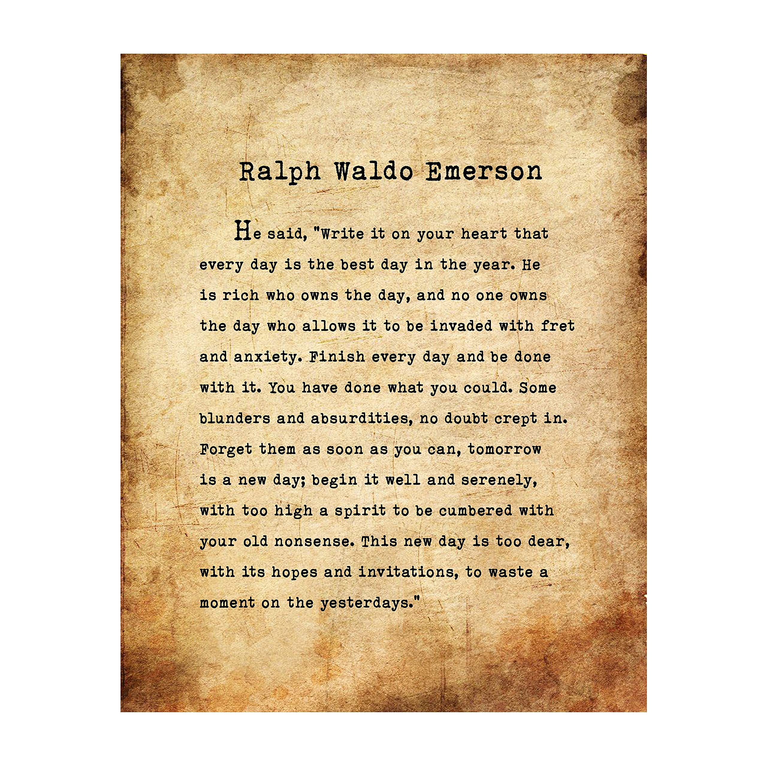 Ralph Waldo Emerson-"Finish Every Day"- Inspirational Poem Page Print- 8 x 10" Poetic Wall Art. Distressed Parchment Print-Ready To Frame. Home-Office-Study-School Decor. Great Gift for Poetry Fans!