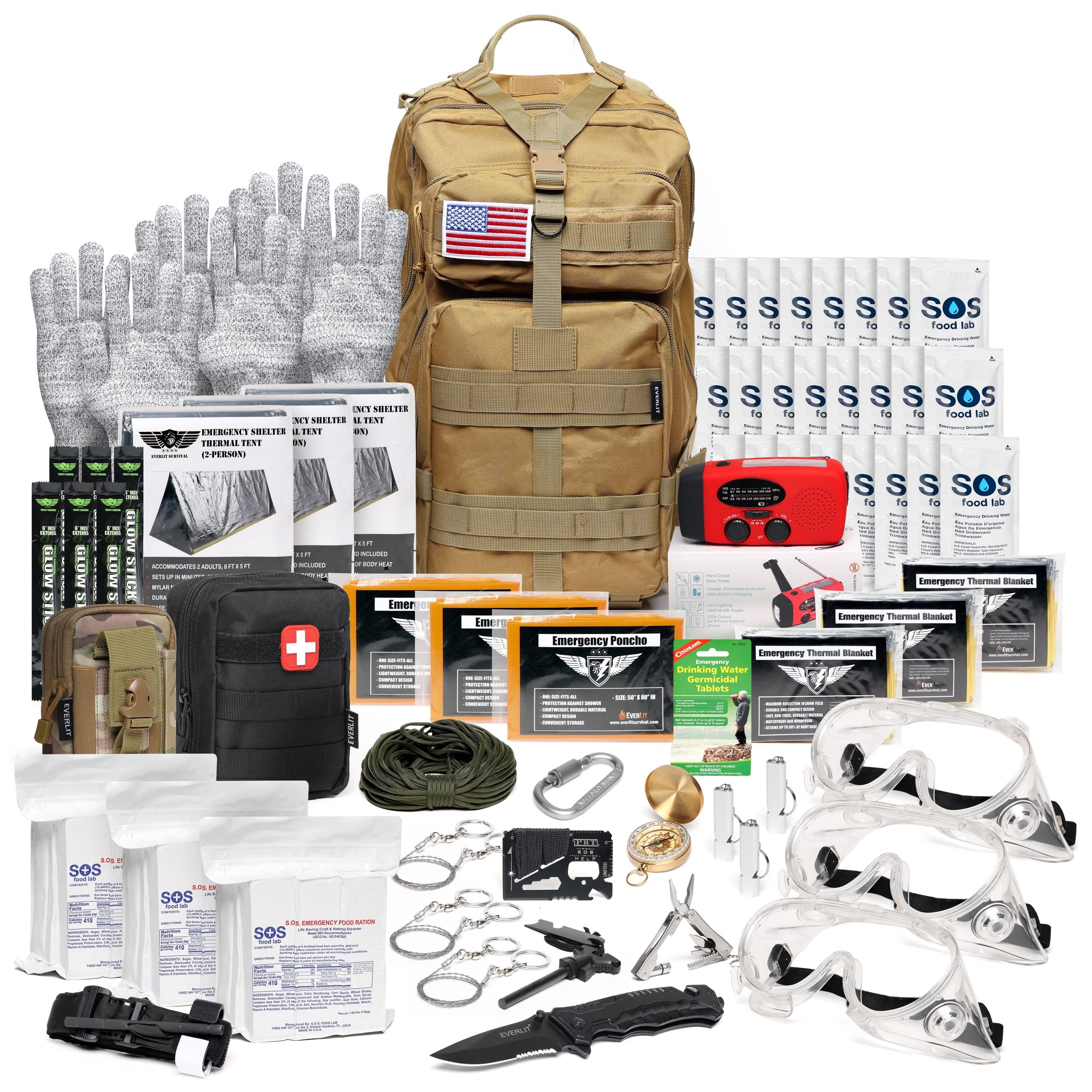 EVERLIT Complete 72 Hours Earthquake Bug Out Bag Emergency Survival Kit for Family. Be Prepared for Hurricanes, Floods, Tsunami, Other Disasters