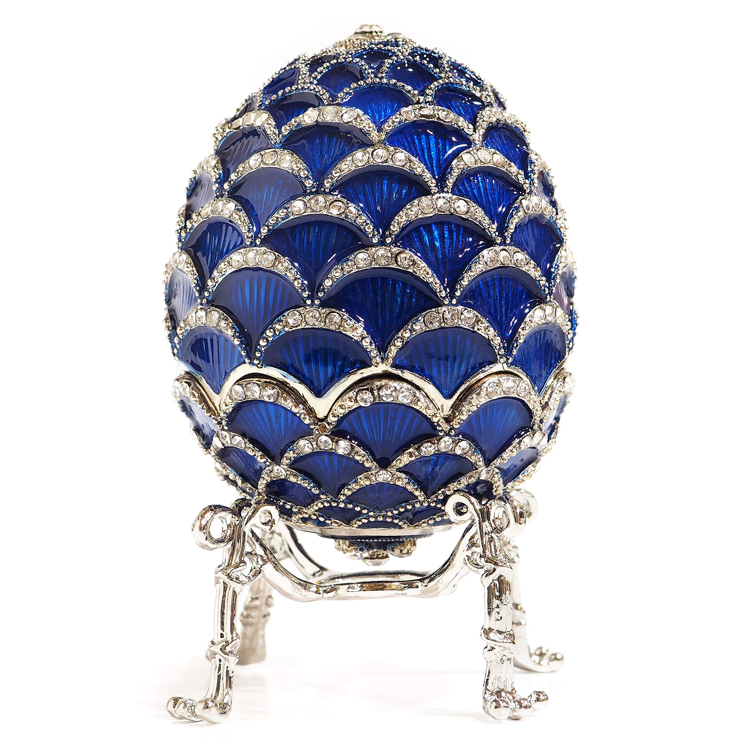 Apropos Hand- Painted Classic Vintage Style Faberge Egg with Rich Enamel and Sparkling Rhinestones Trinket Box