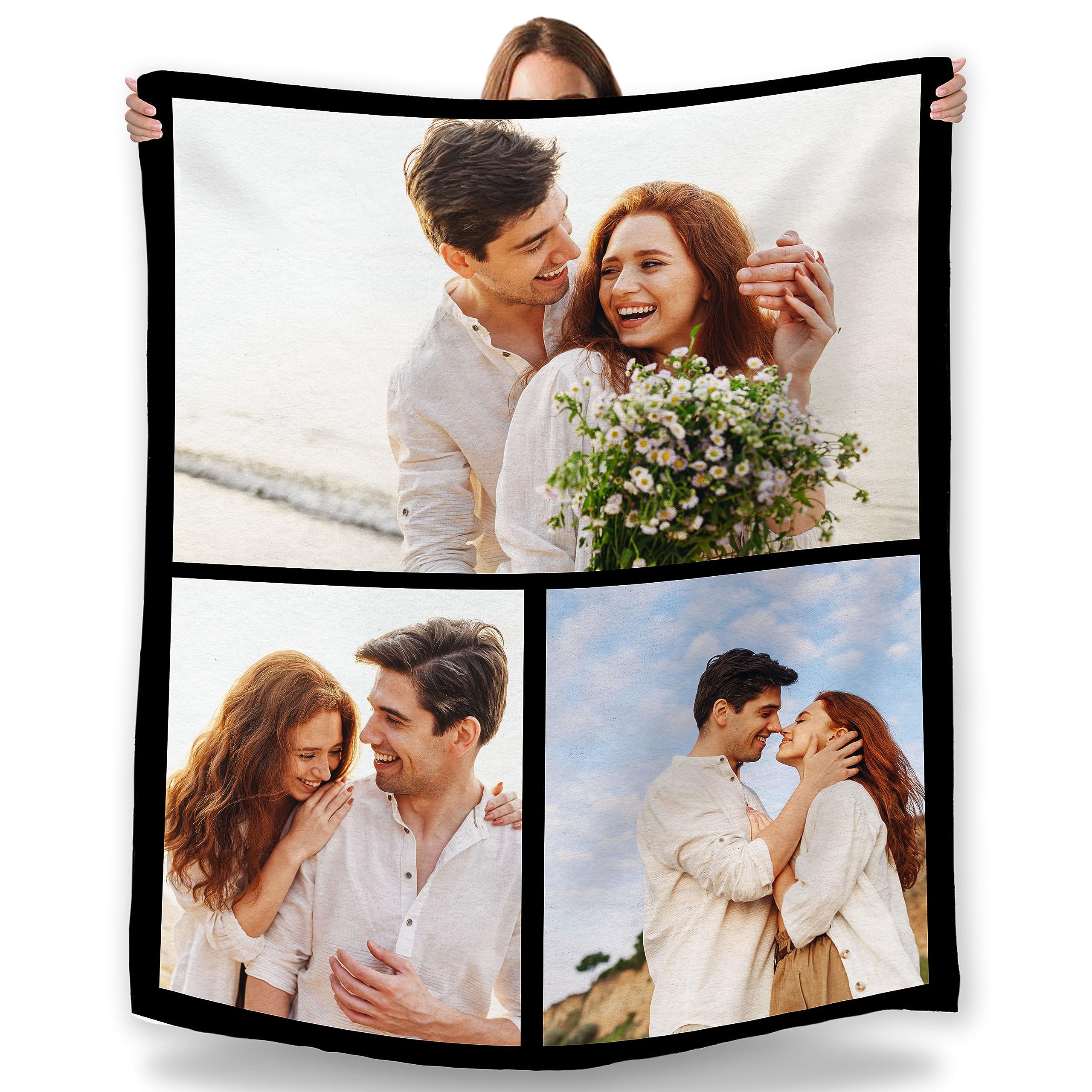 Custom Blanket with Photos Name Personalized Pictures Throw Blankets Customized Gifts for Adults Mon Dad Daughter Baby Best Friend Queen Size, Made in USA