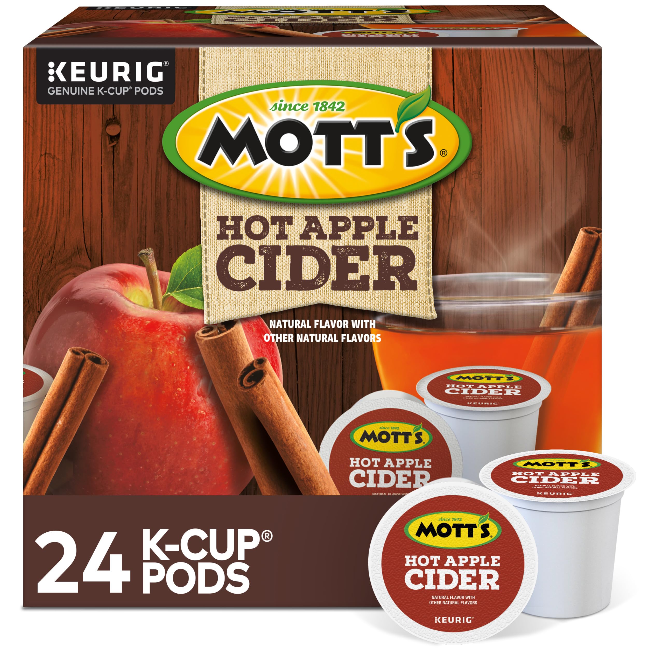 Keurig Mott's Hot Apple Cider, Keurig Single Serve K-Cup Pods, Flavored K Cups, 24 Count