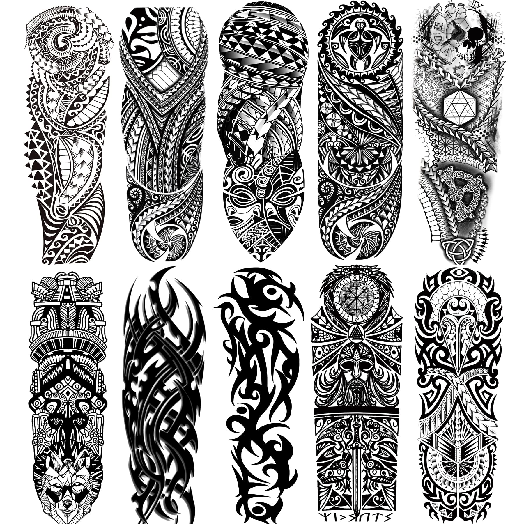 Totem Temporary Sleeve Tattoo for Men and Women Full Arm Fake Tribal Totem Tattoos for Adults Waterproof Realistic Sleeve Tattoos,10-Sheet