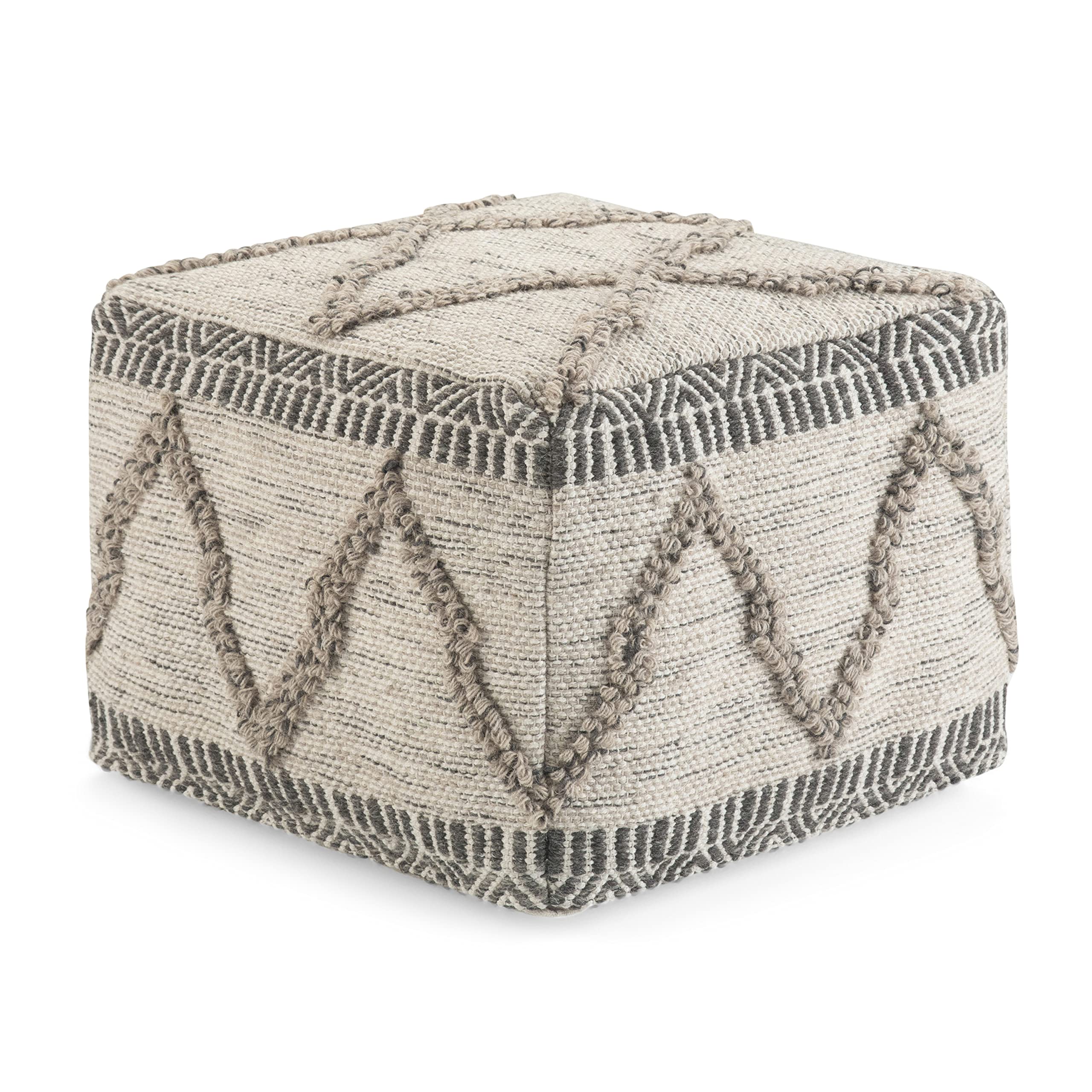 SIMPLIHOMESweeney Square Poufs, 18 inch, Grey, Natural