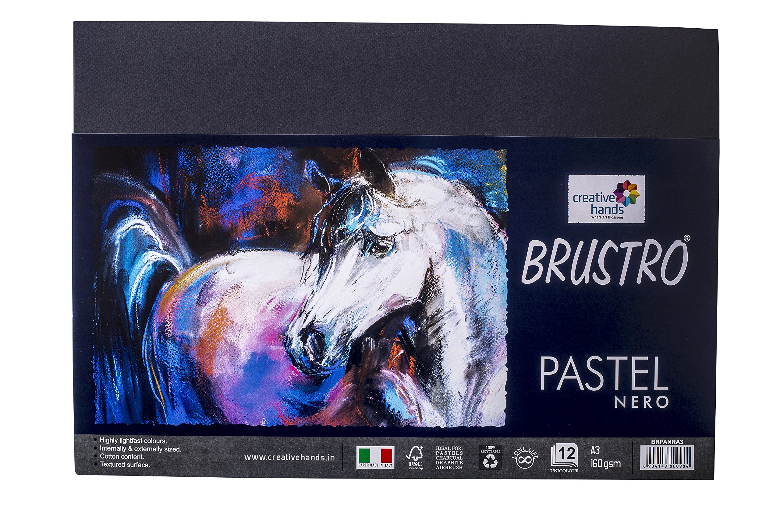 BRUSTROArtists Pastel Paper 160 GSM A3 Nero (Pack of 12 Black Sheets)