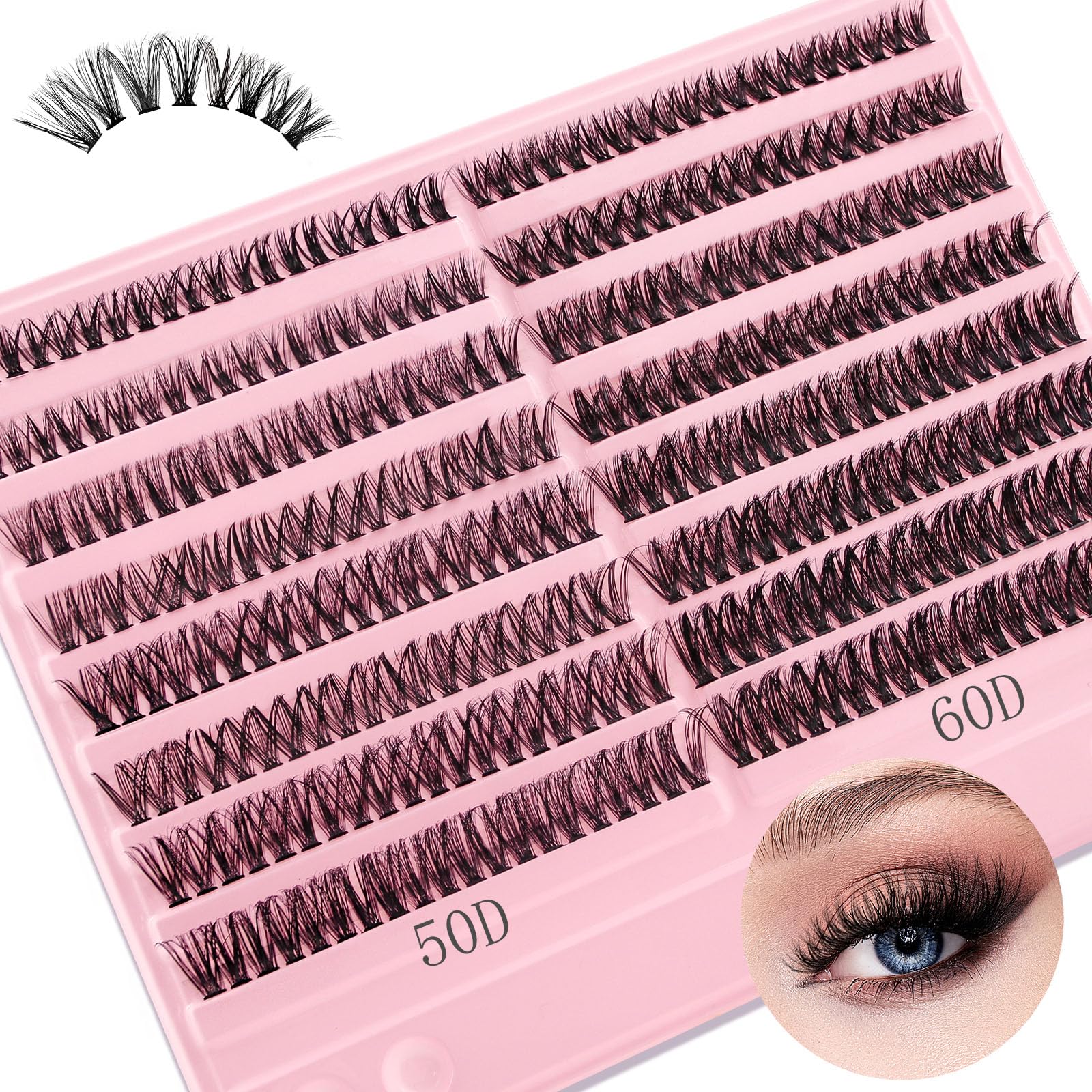 320Pcs Individual Lashes 50D+60D C+D Curl Mix 9-16mm Lash Clusters Soft&Natural False Eyelashes Individual DIY Eyelash Extension at Home (50D+60D)