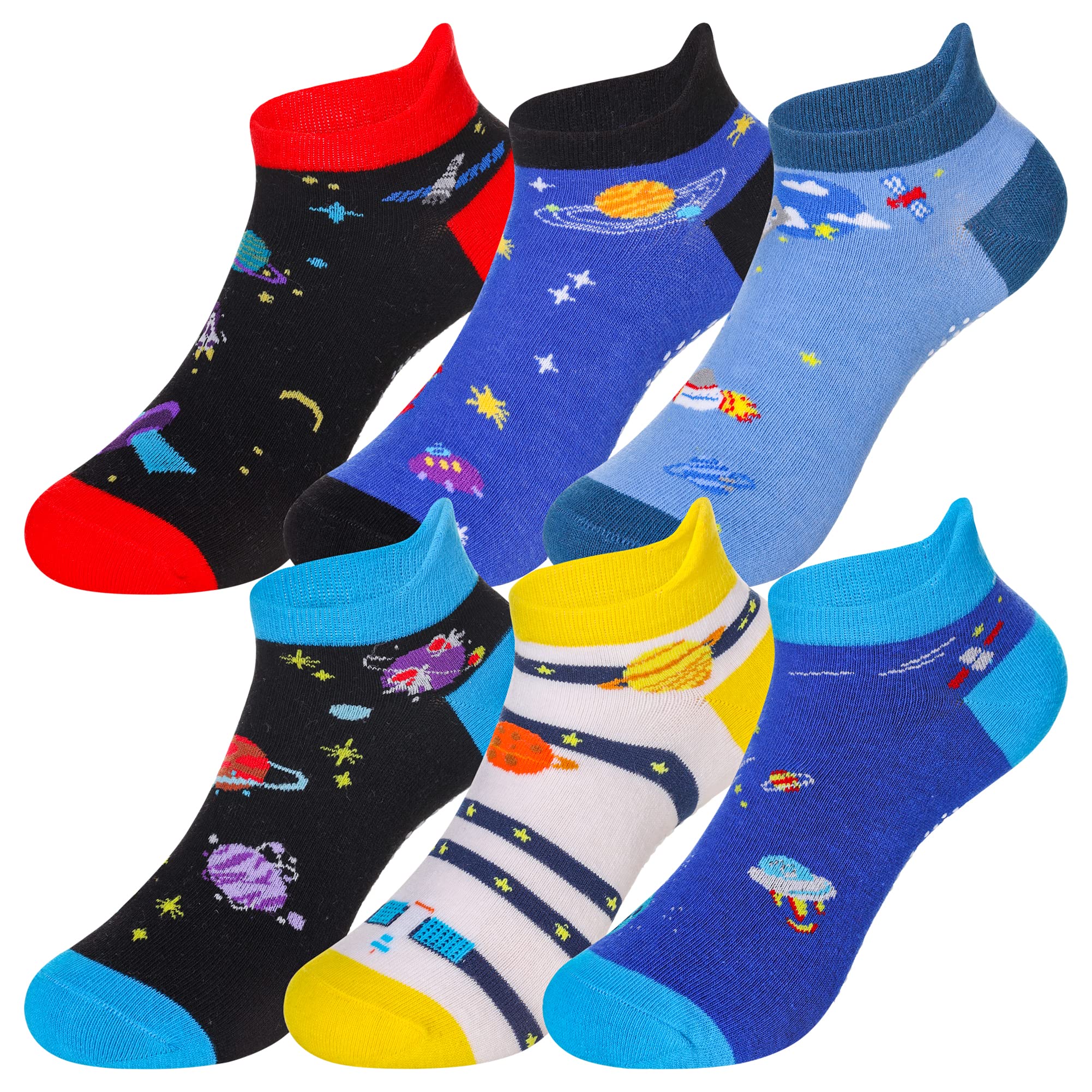 DoSmartKids Ankle Socks Boys Girls Anti Slip No Show Low Cut Funny Cartoon Novelty Cotton Socks with Grips 6 Pairs