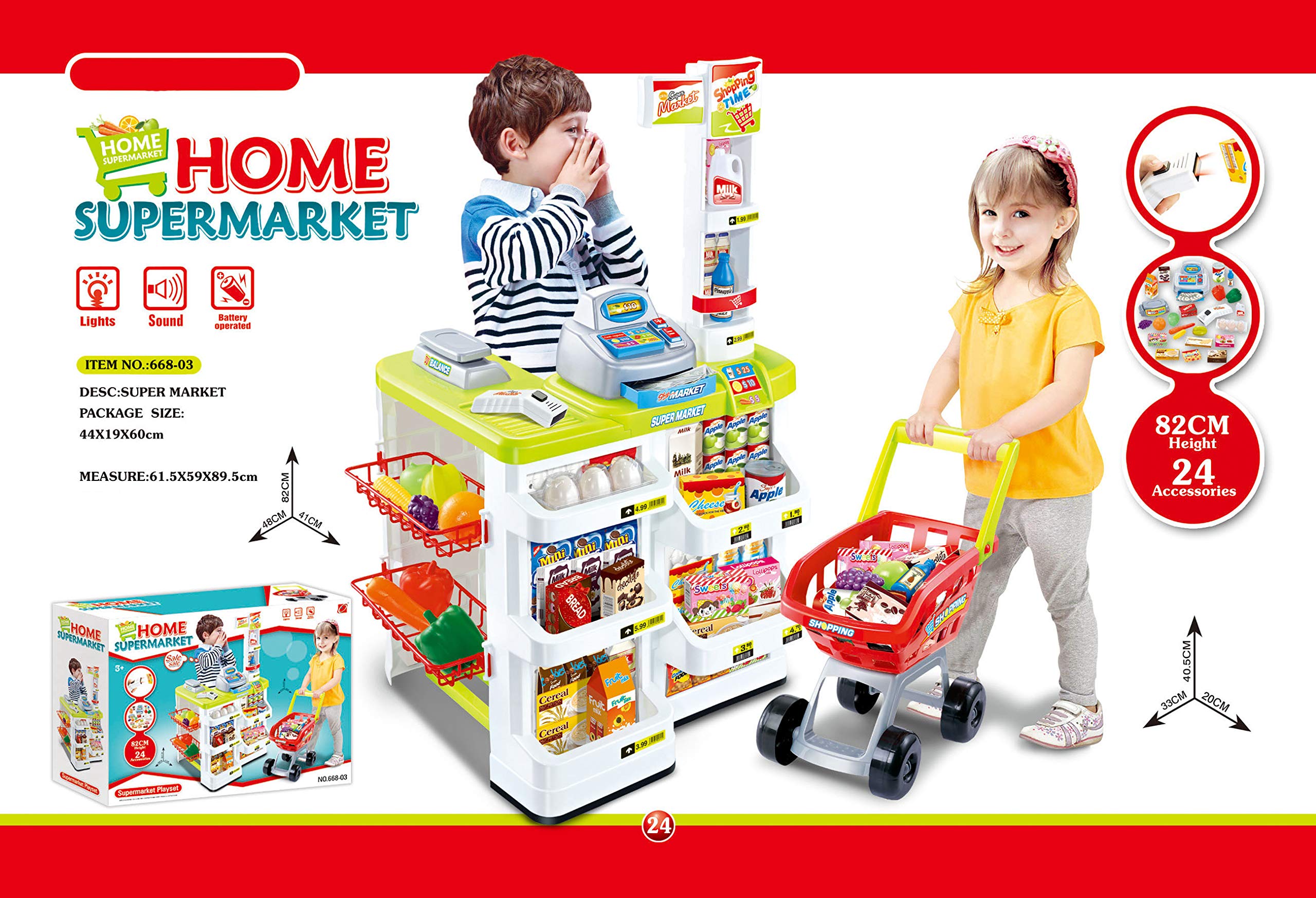 EASY FUTURE Home super market toys Children's Simulation Supermarket Shopping Cart Combination Set Scan Cash Register Toys 668-03 Supermarket Combination Set and Scanner Colour:green