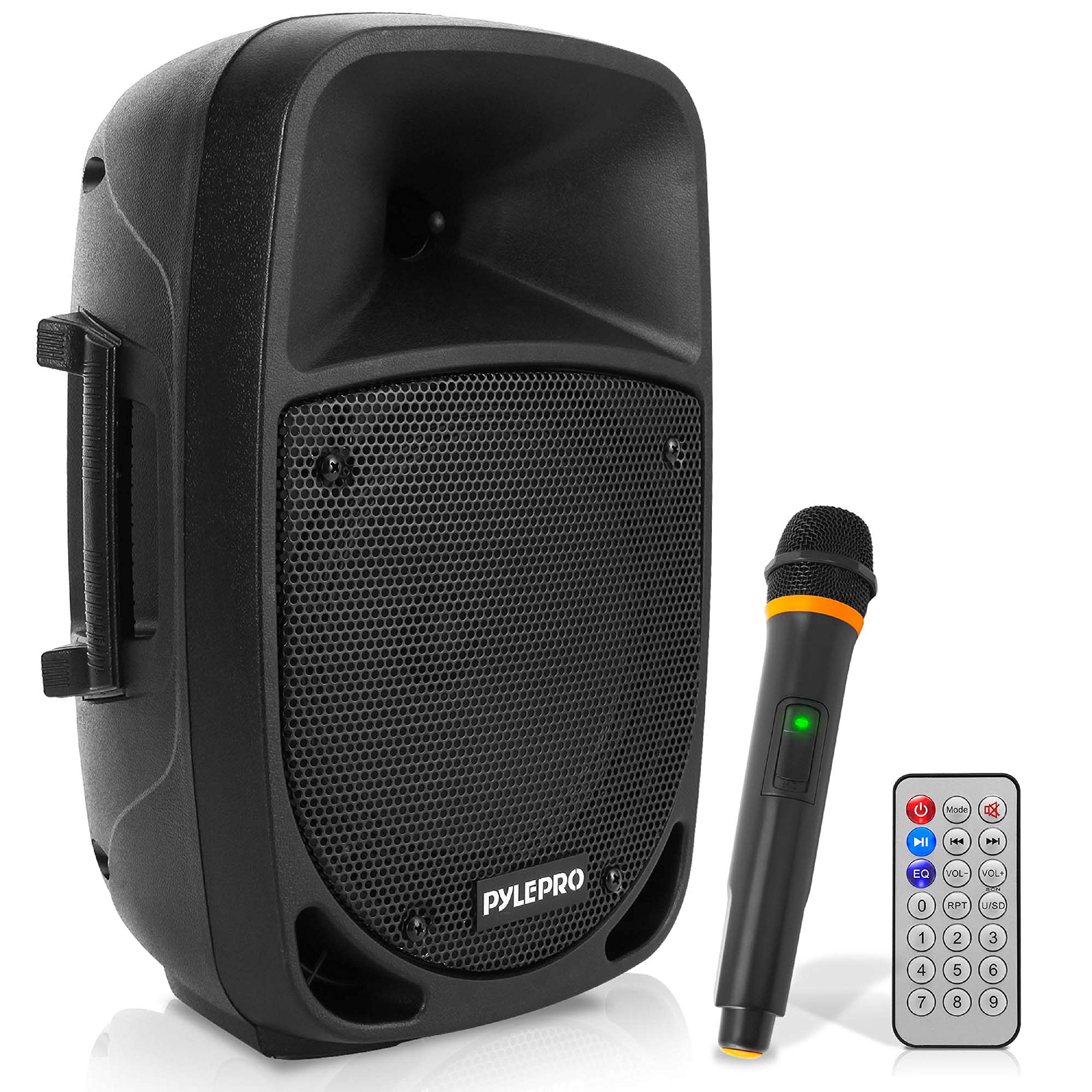 Pyle 800W Portable PA System, Large Bluetooth Speaker w/Wireless Microphone, 20cm Battery Powered PA Systems, Active Speakers, Powerful Loudspeaker, USB/SD Card Reader, for Stage/Parties/Events