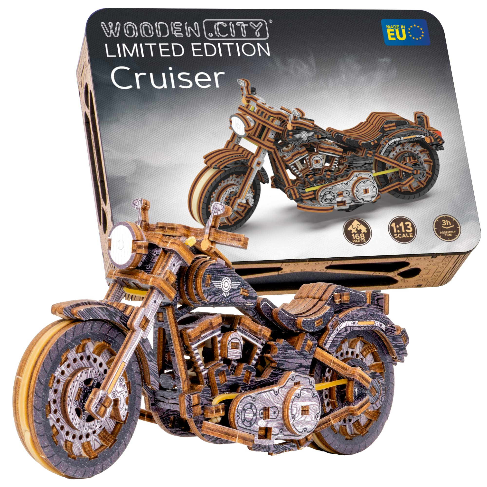 WOODEN.CITY Engineering DIY Wooden Model to Built - Model Car Kits - Premium 3D Wooden Puzzles for Adults - Detailed Model Kits for Enthusiasts and Collectors (Cruiser V-Twin 3D Motorcycle)