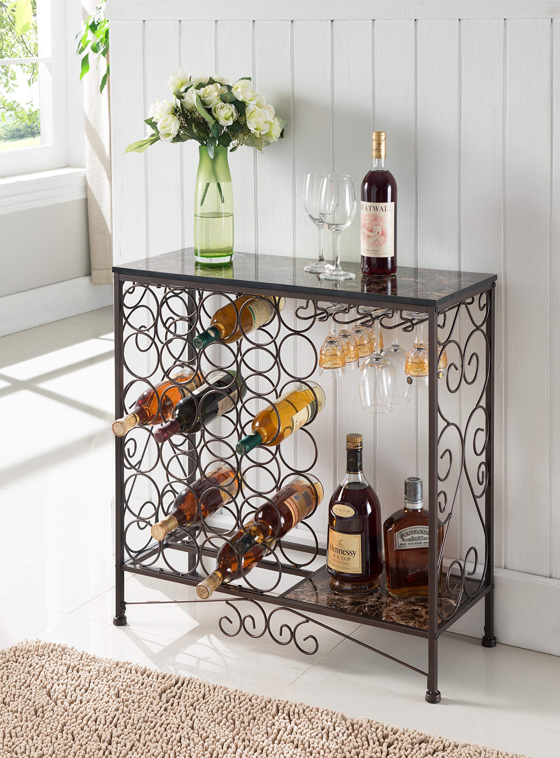 Kings Brand Furniture - Freestanding Wine Rack Table, Liquor Bar Cabinet with Wine Storage - Holds 24 Bottles and Glasses Holder