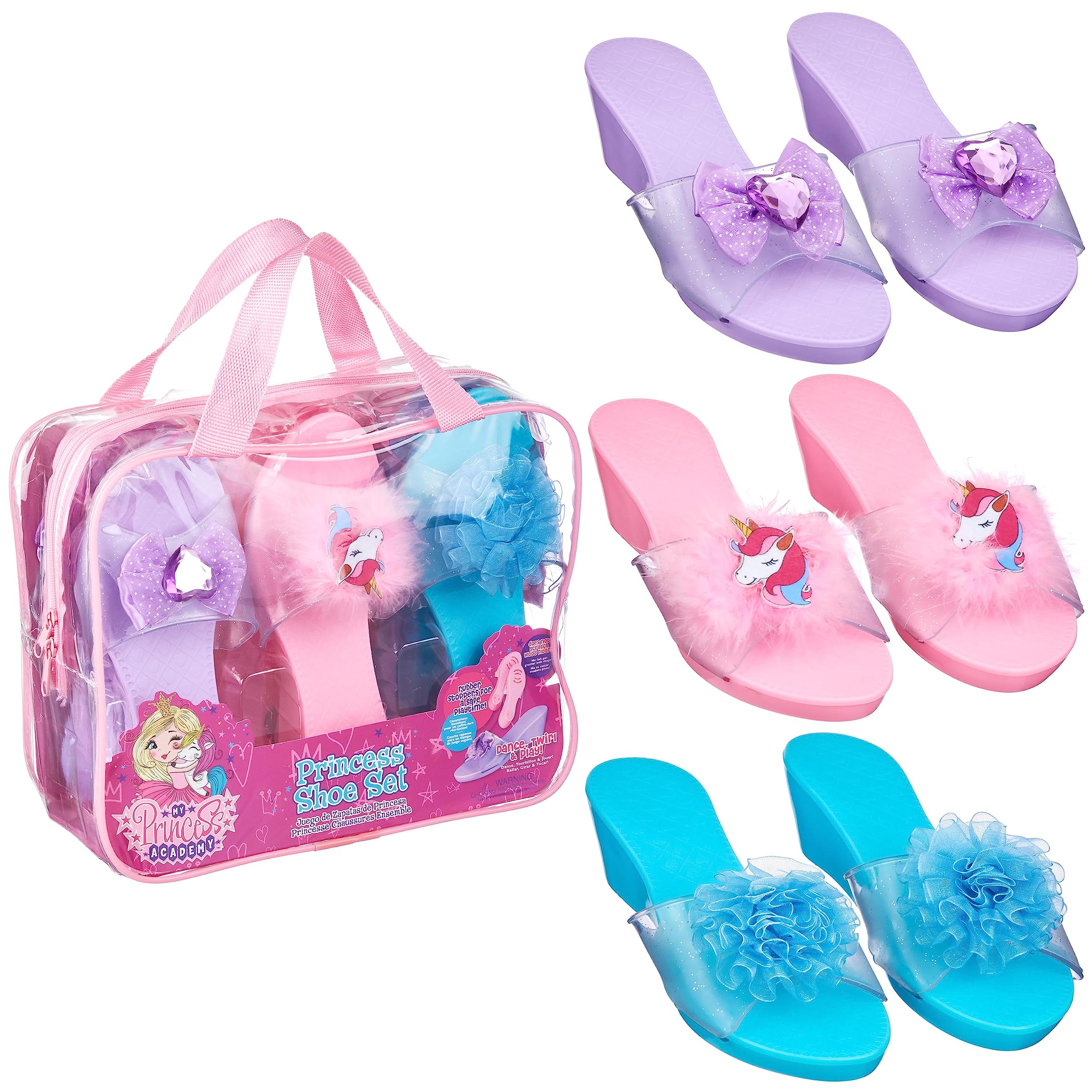 Expressions 3-Pack Princess Shoe Set - Dress Up Royalty Kids Wedge Heels Slip On Shoes - Pastel Colored Princess Dress Up Shoes, Pretend Play Wedge Heels for Kids - Fits Toddler Size 7-10