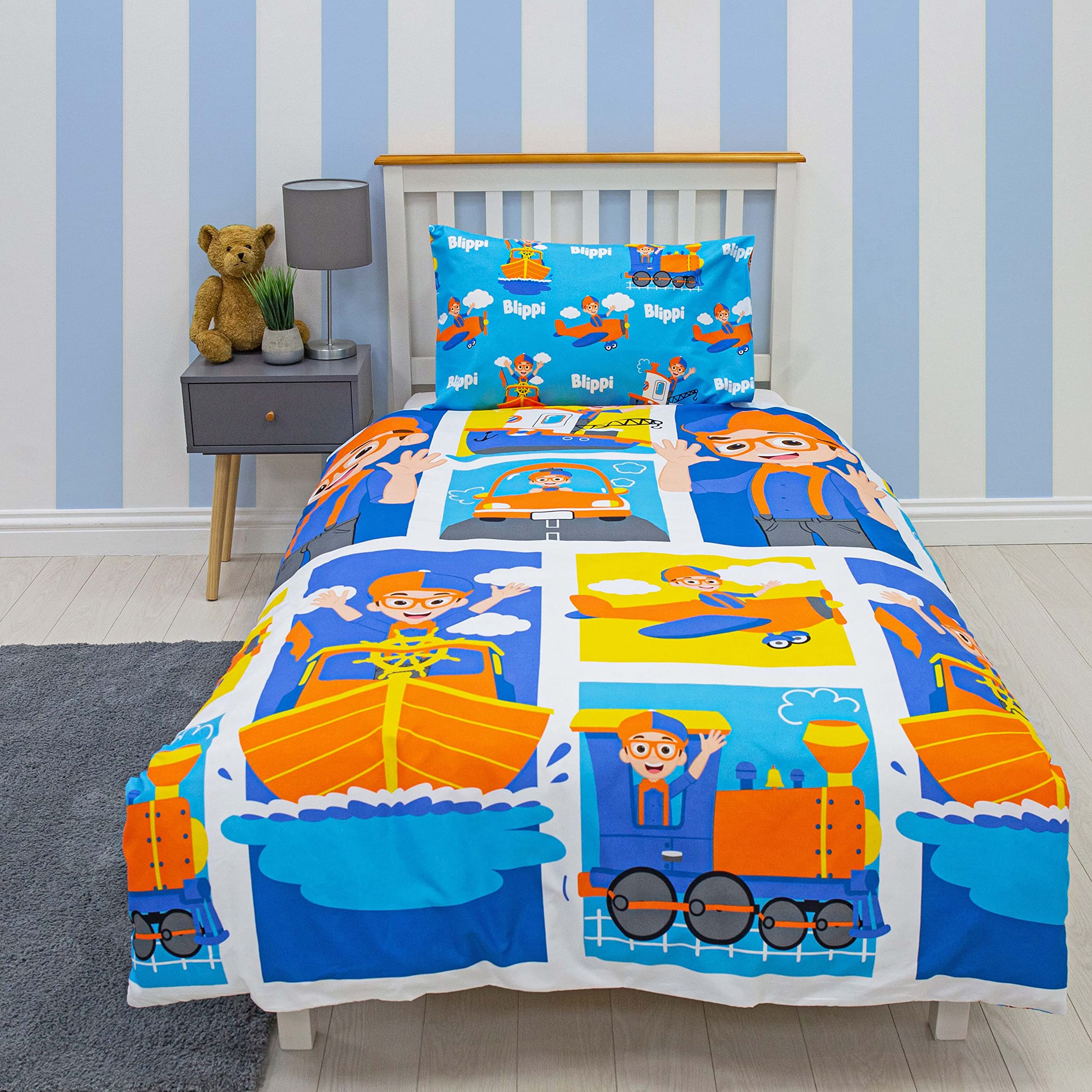 Character World Official Blippi Hey Its Me Single Duvet Cover | Blue Reversible 2 Sided Bedding Duvet Cover, Pillow Case Included