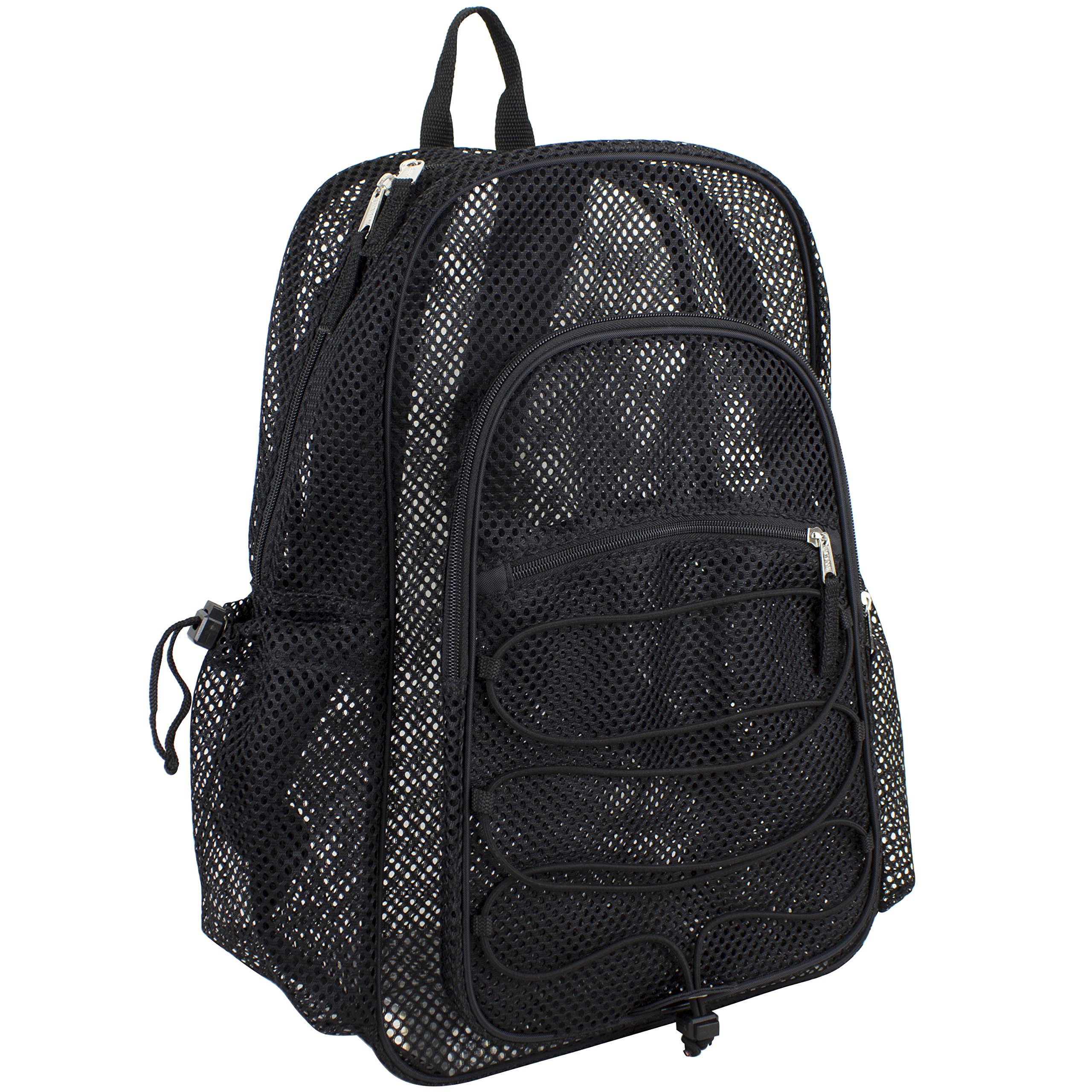 EastsportHeavy Duty Mesh Lightweight Backpack with Adjustable Bungee for Travel, Work, Sports, Beach, College, Security Check, Large Bag 18 inches, Black