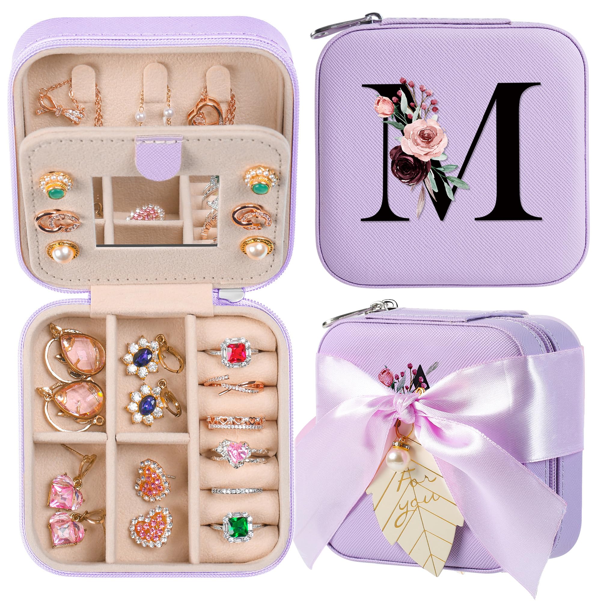 AYGXUAYGXU birthday gifts for women,Jewelry Organizer Box,gifts for mom,Mothers Day Gifts,birthday gifts for mom,Travel Gifts for Mom,Small Travel Jewelry Case,Initial M purple