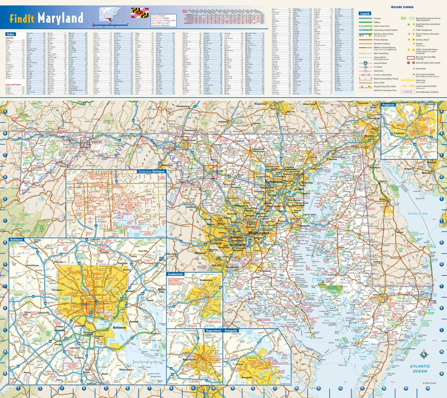 Maryland State Wall Map - 20.75" x 18.5" Matte Plastic