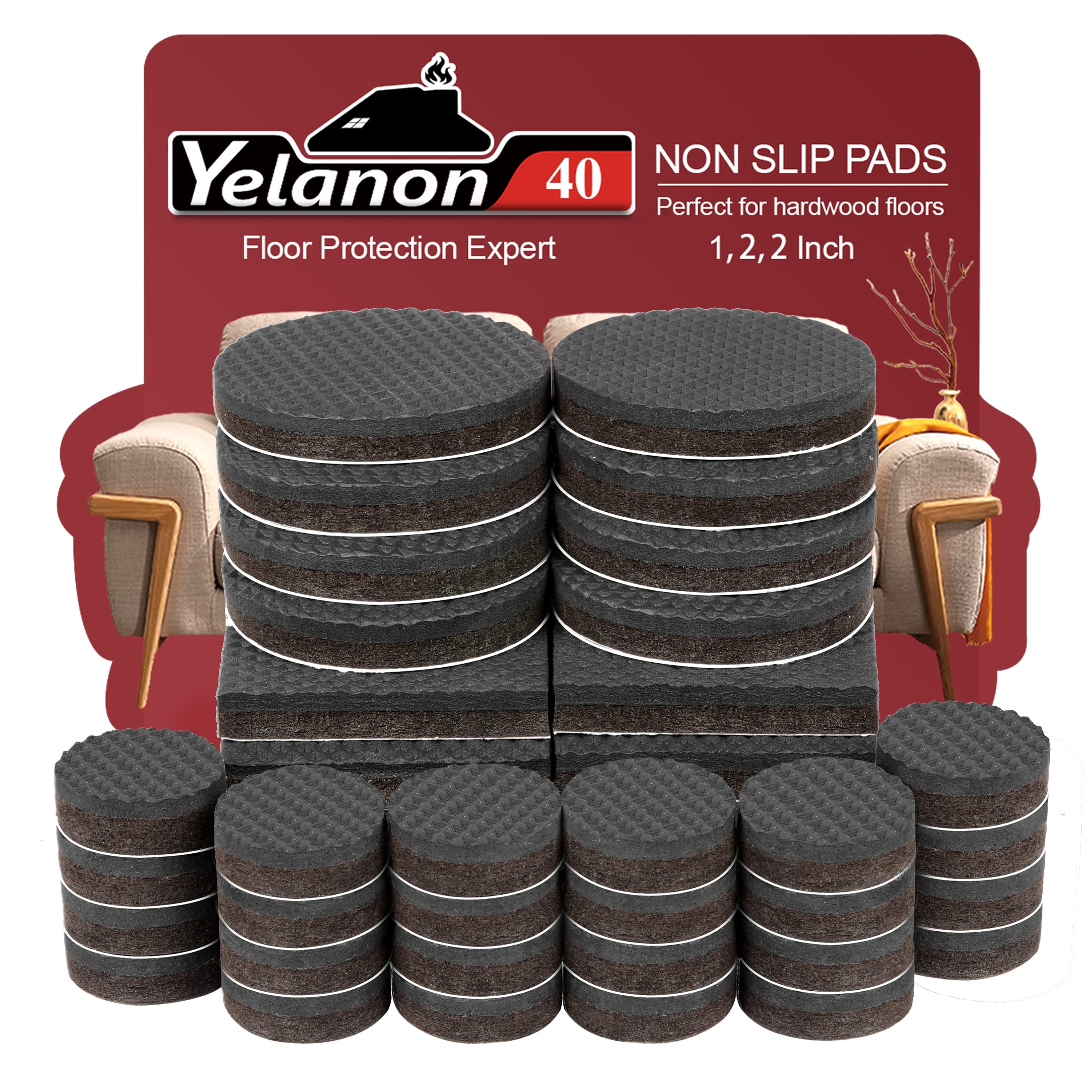 YelanonNon-Slip Furniture Pads, Pack of 40 Furniture Grippers, Non-Slip for Furniture Legs, Self-Adhesive Rubber Feet, Furniture Feet, Non-Slip Furniture Floor Protection for Couch Stoppers