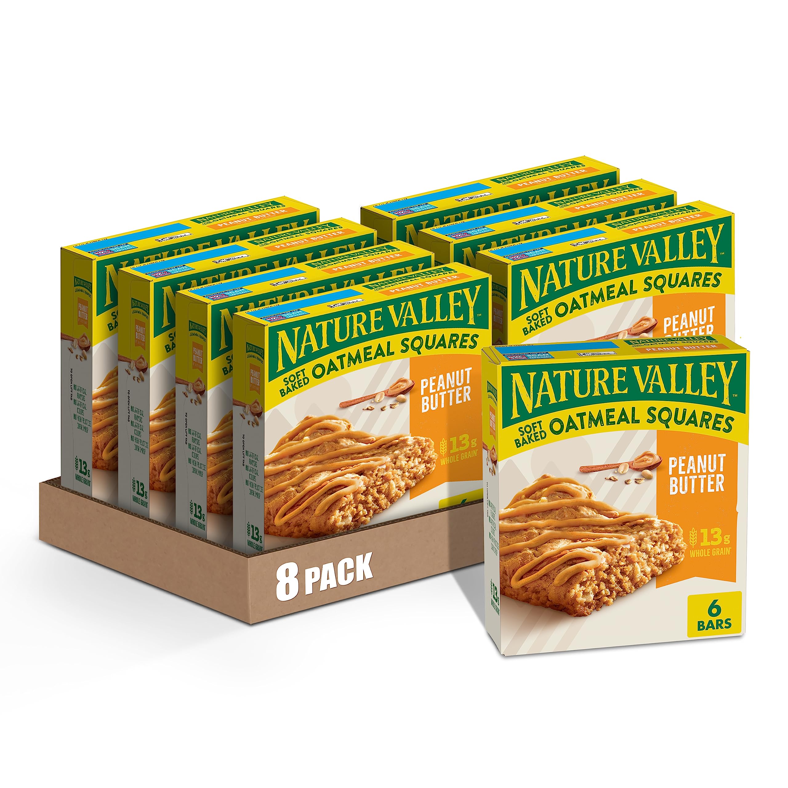 Nature Valley Soft-Baked Oatmeal Squares, Peanut Butter Breakfast Snacks, 6 ct, 7.44 OZ (Pack of 8)