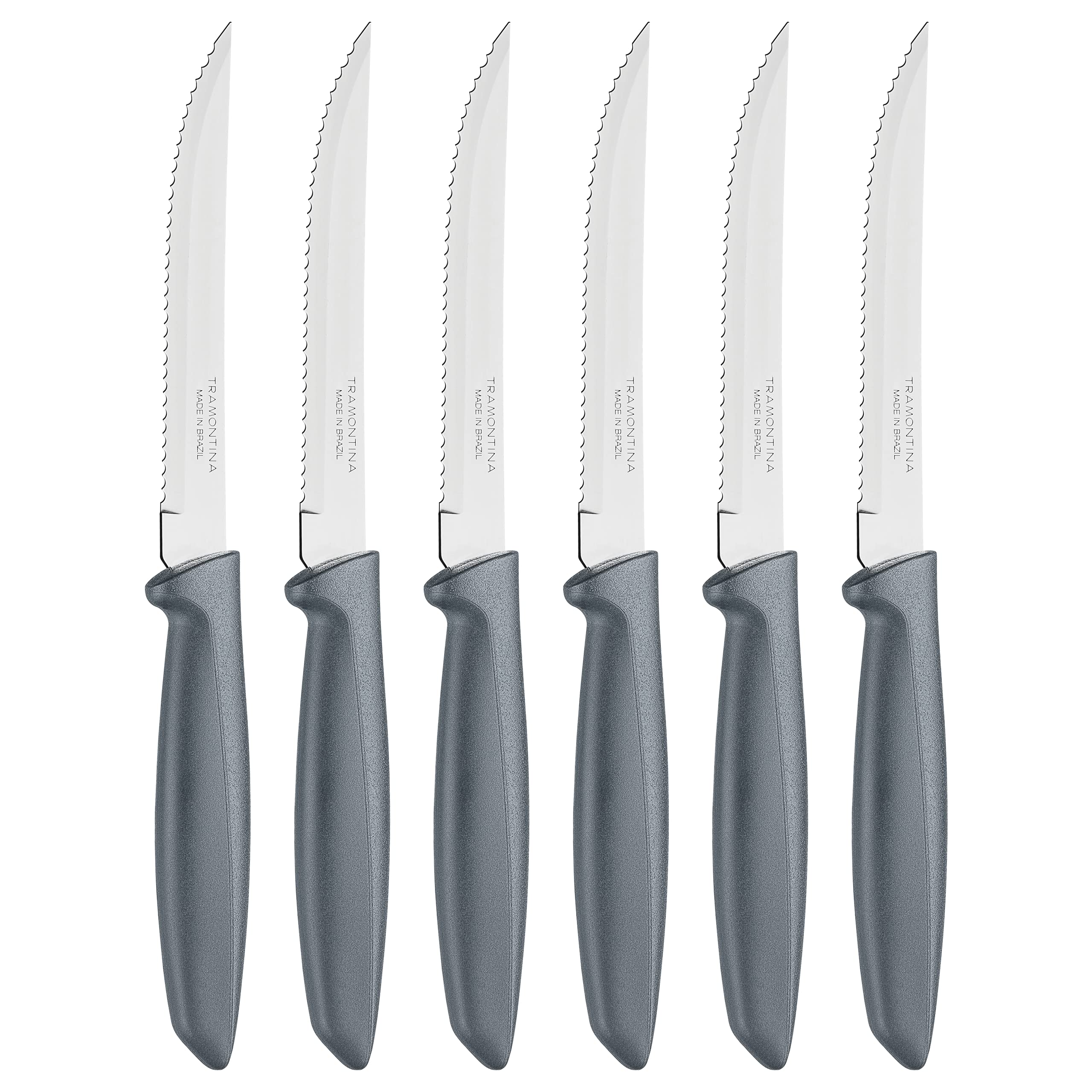 Tramontina Plenus 6 Pieces Steak and Fruit Knife Set with Stainless Steel Blades and Gray Polypropylene Handles