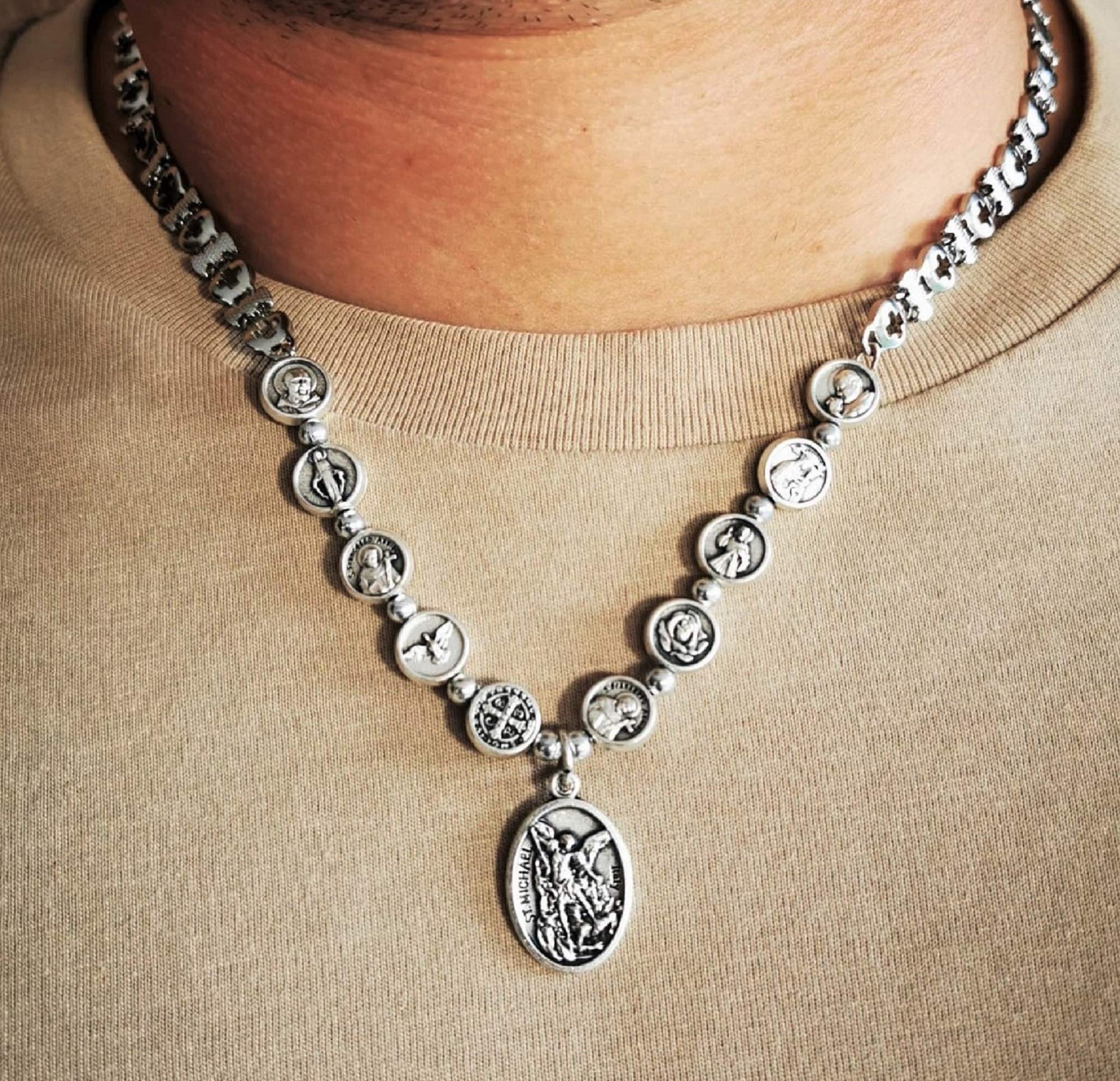 Religious Necklace Catholic Saint Medals Protection Gift Men Women St Michael The Archangel Pendant